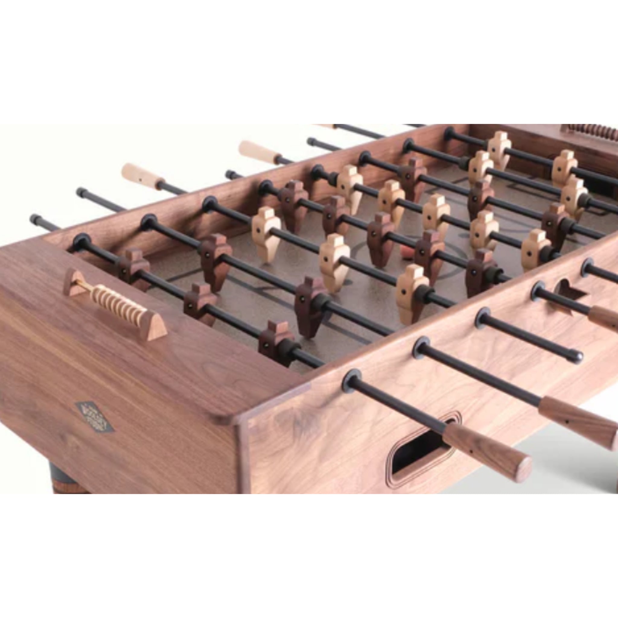 White oak Sean Woolsey foosball table with Meganite playfield