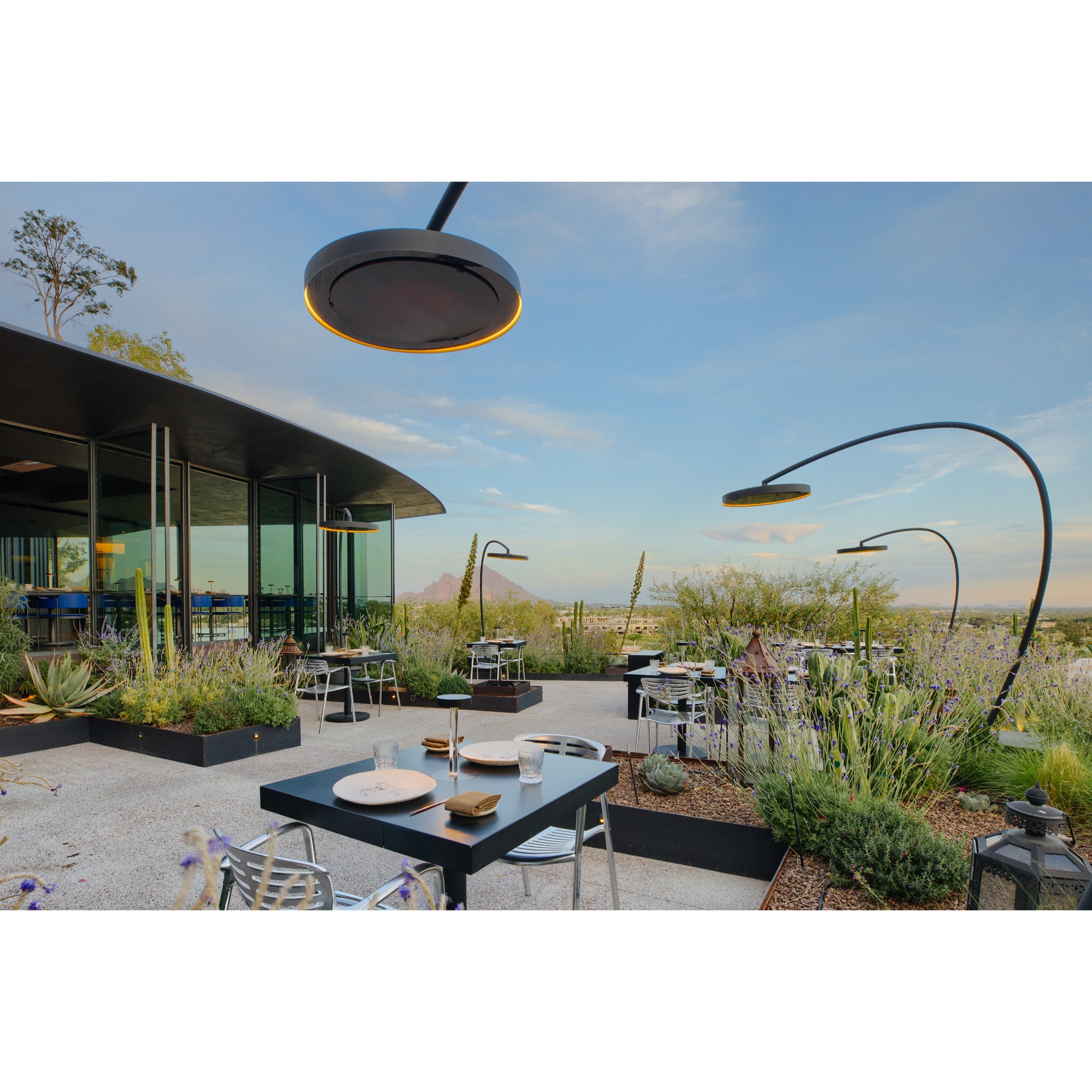 Bromic Eclipse Smart-Heat freestanding electric patio heater on restaurant patio