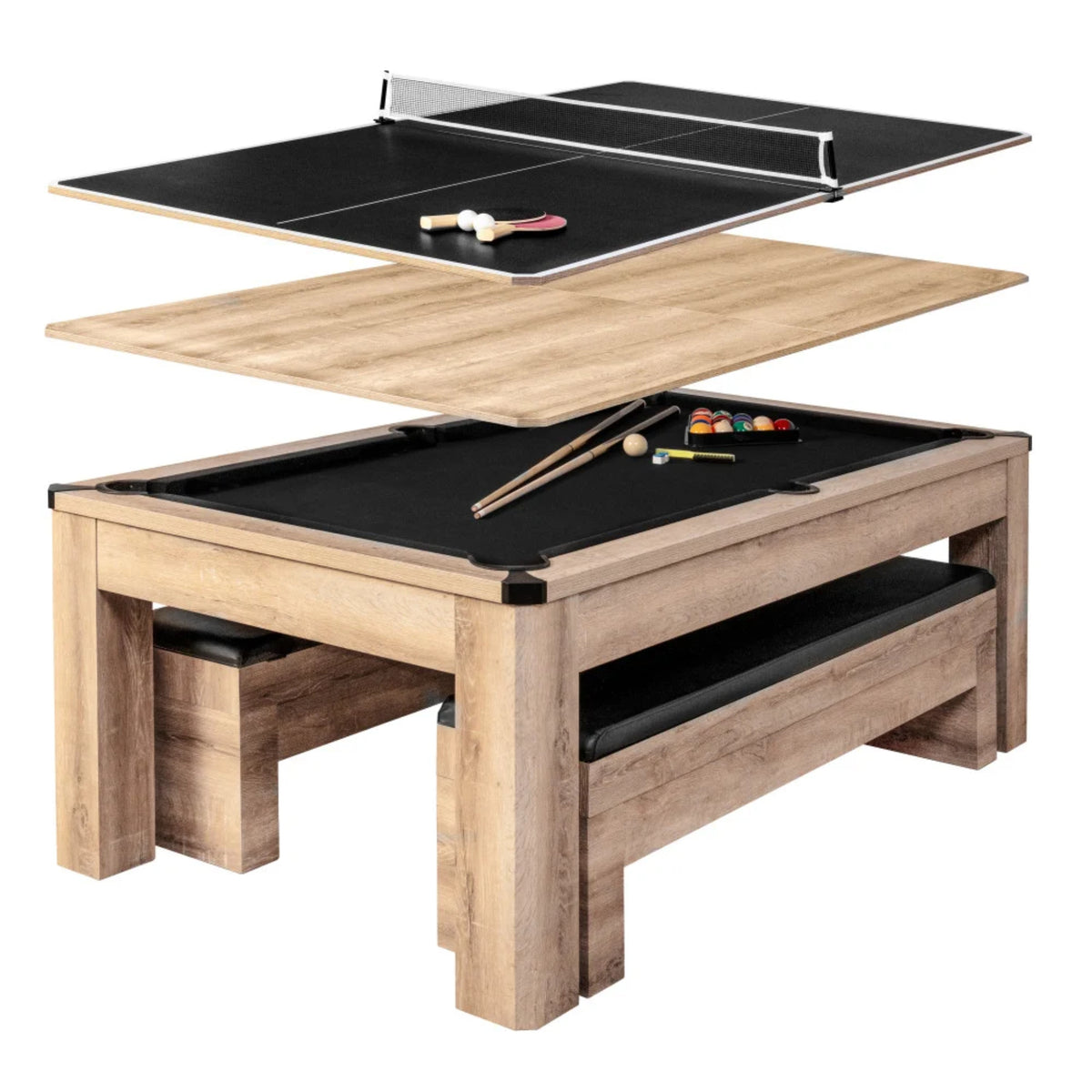 Atomic Hampton 7-foot combination table featuring billiards, table tennis, and dining configurations