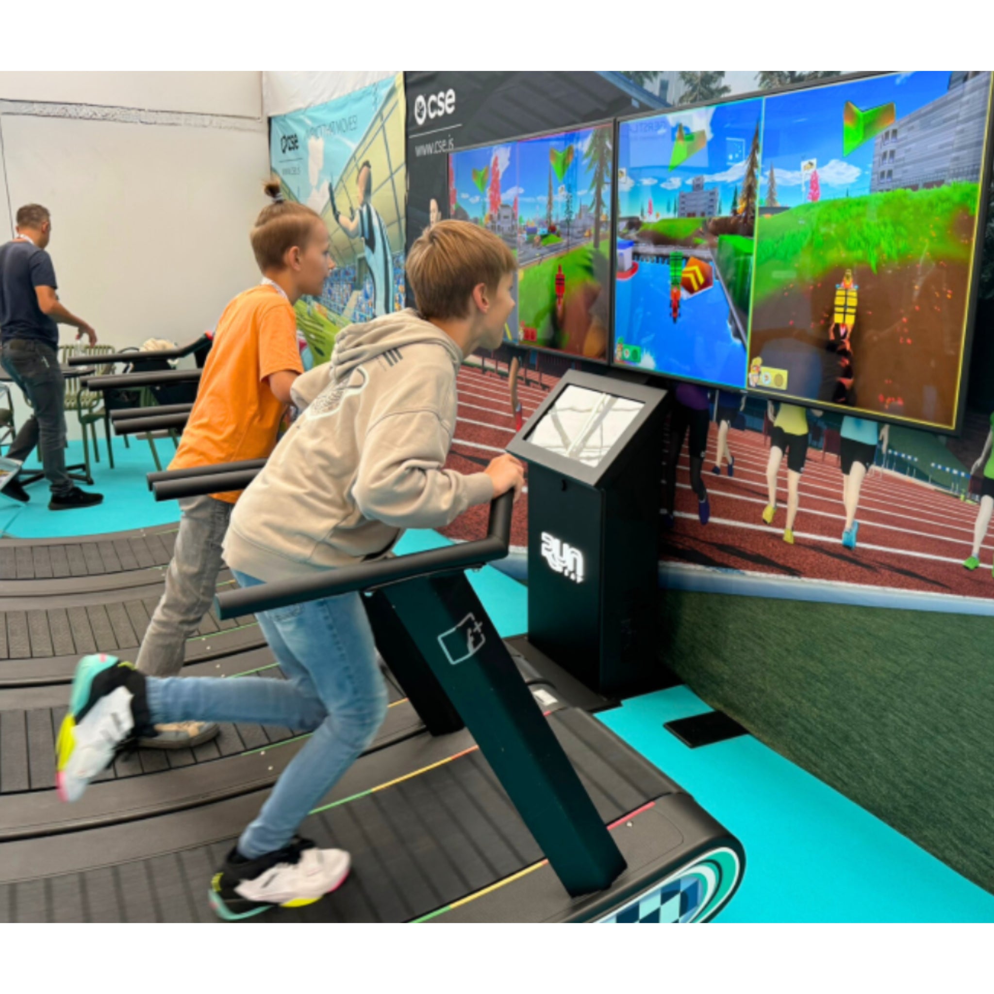 runBEAT 4.0 multiplayer fitness gaming wall installed in entertainment center