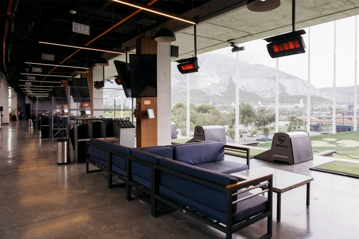 Tungsten Gas patio heater at a top golf location