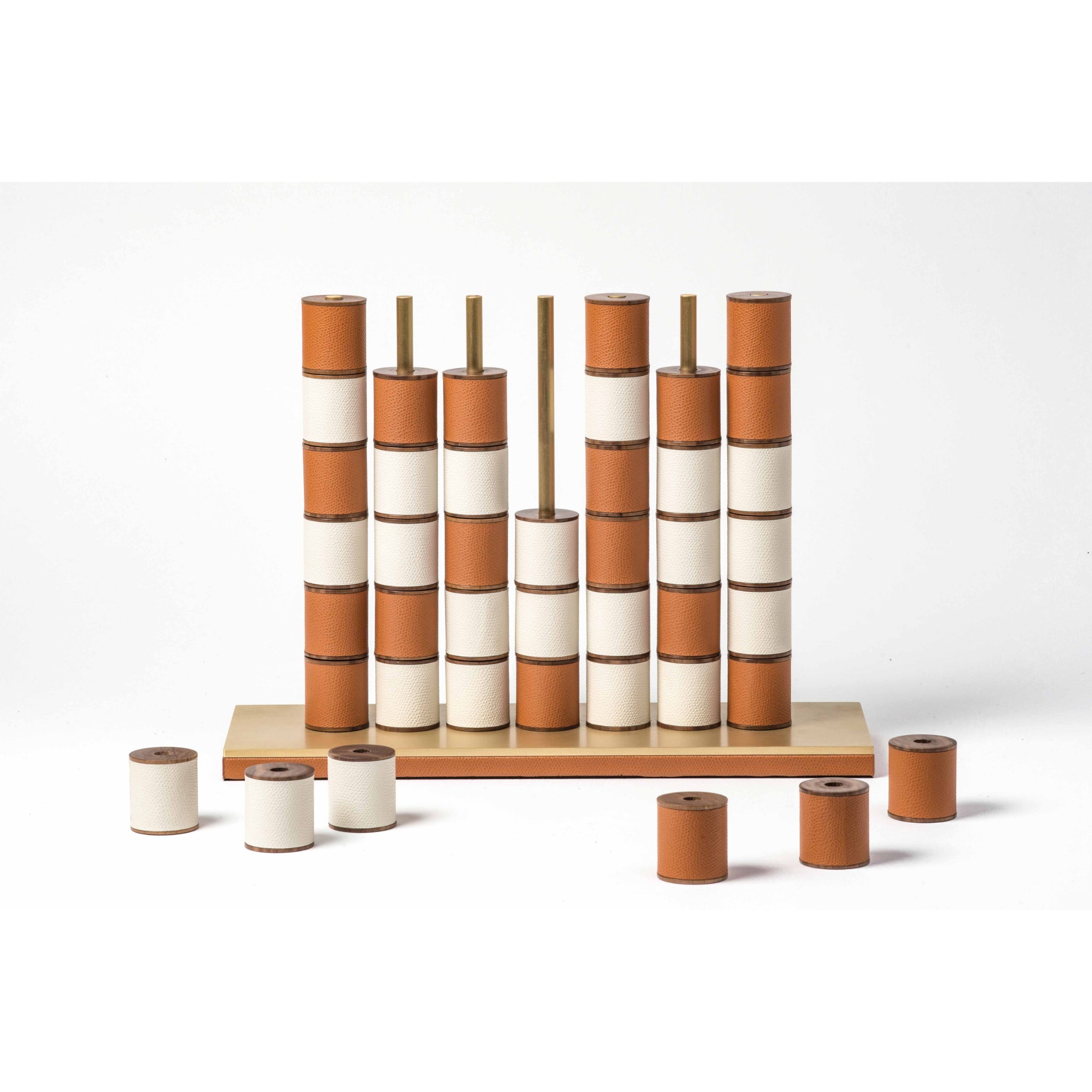 Connect Four Set in Italian Leather, Walnut Wood & Brass | Pinetti Collection