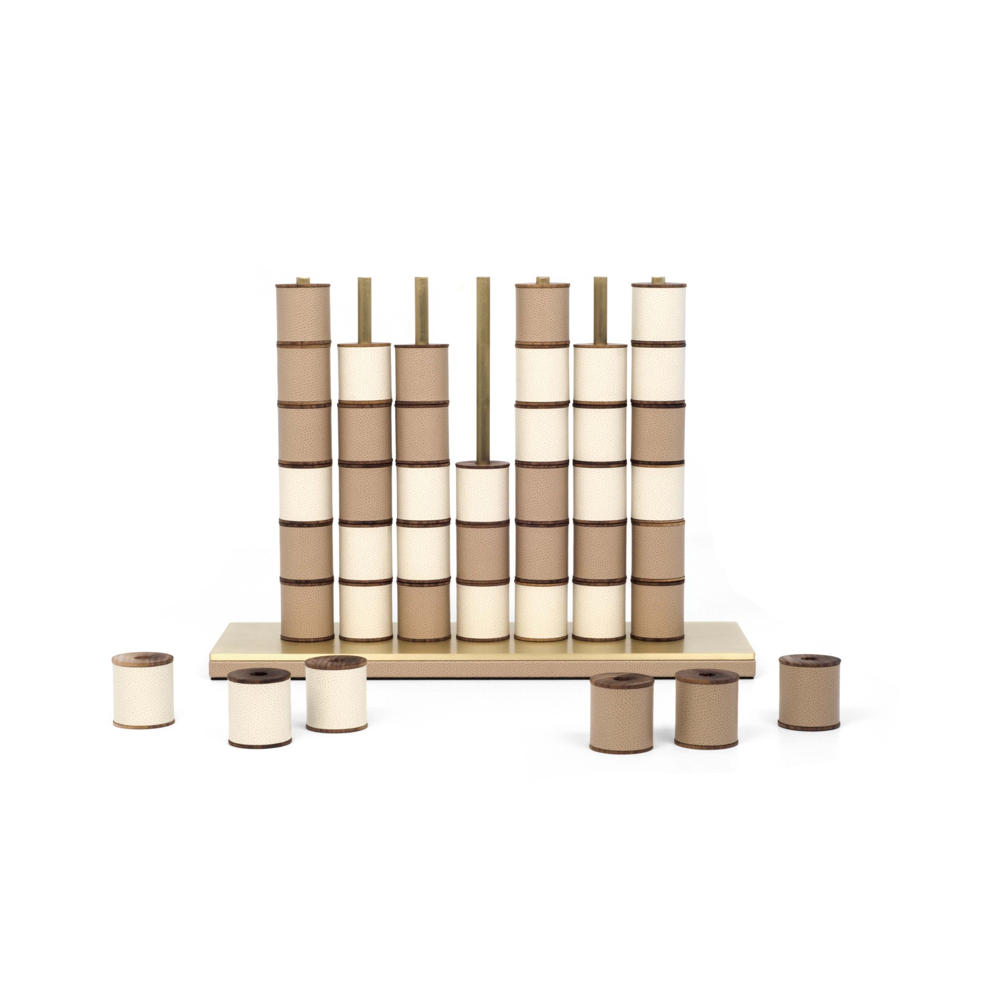 Connect Four Set in Italian Leather, Walnut Wood & Brass | Pinetti Collection