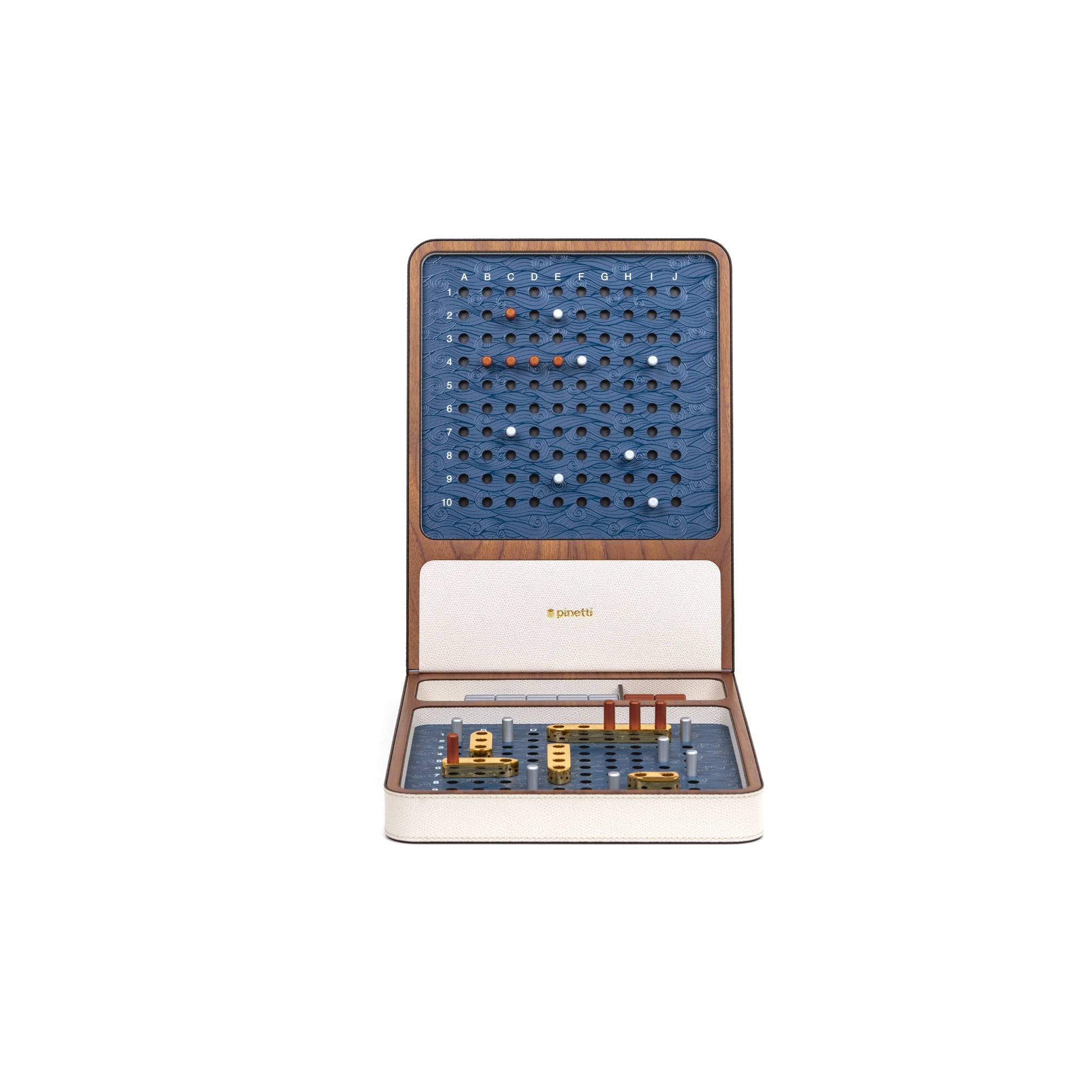 Battleship Set in Italian Leather, Walnut Wood & Brass | Pinetti Collection