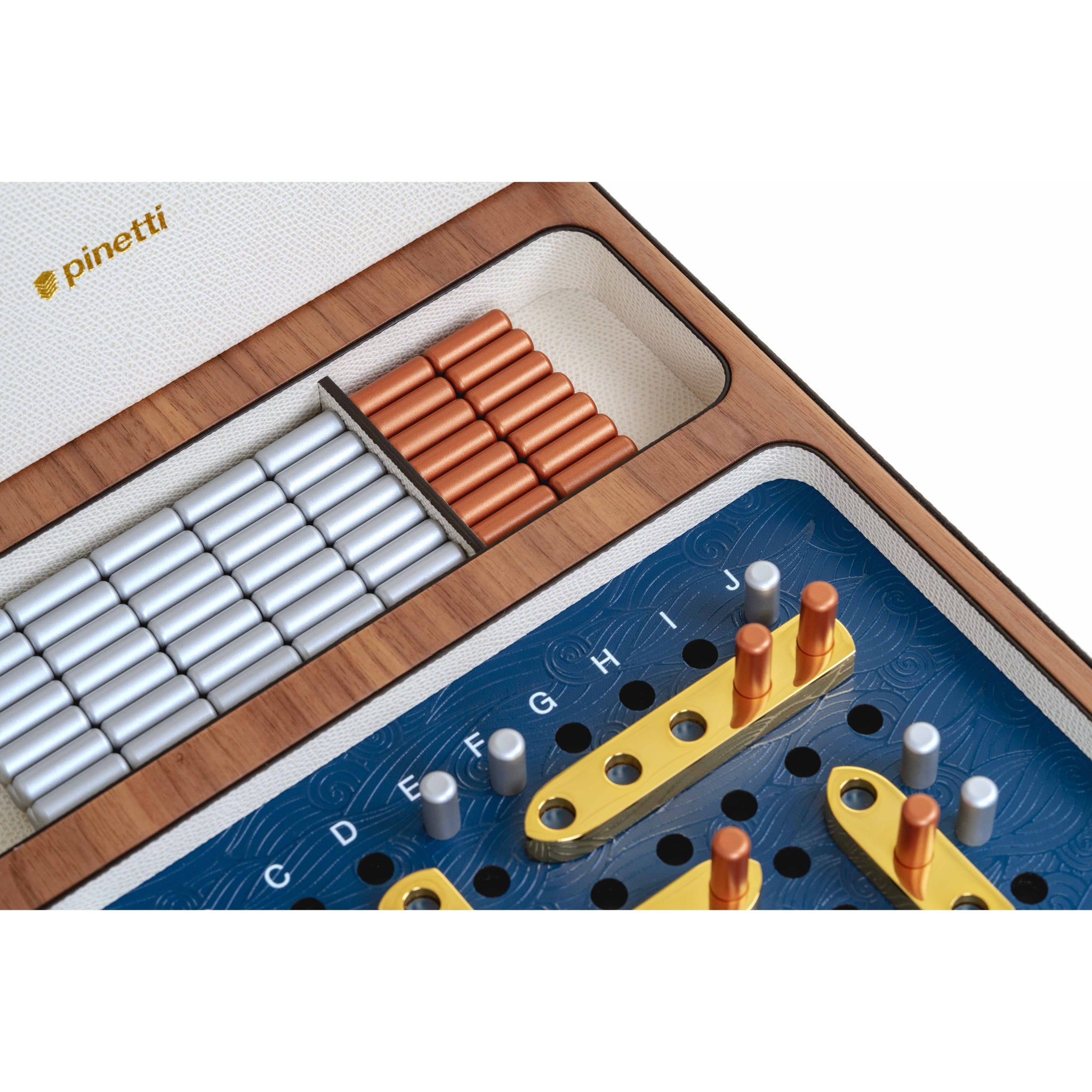 Battleship Set in Italian Leather, Walnut Wood & Brass | Pinetti Collection