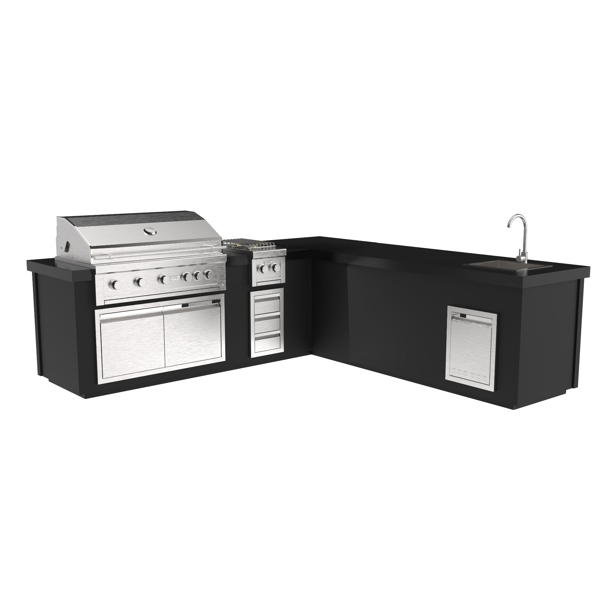 112" Outdoor Kitchen Corner Island with Grill | Maestro Collection L-shaped island