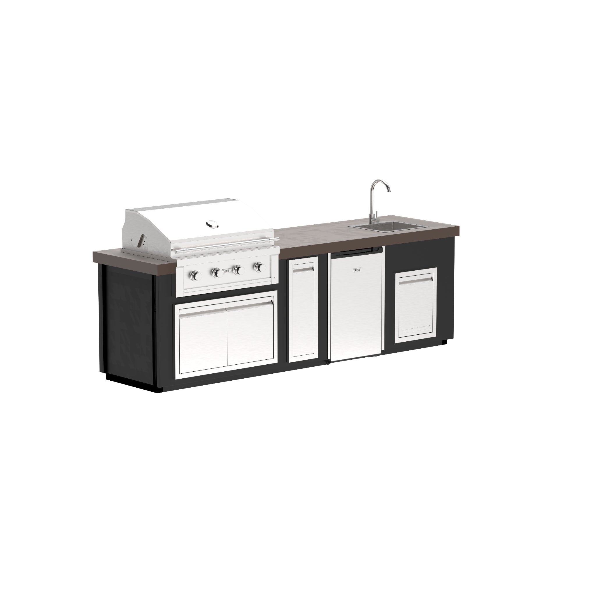 112 inch outdoor kitchen island with gas grill and refrigeratorand sink by The Outdoor Plus 