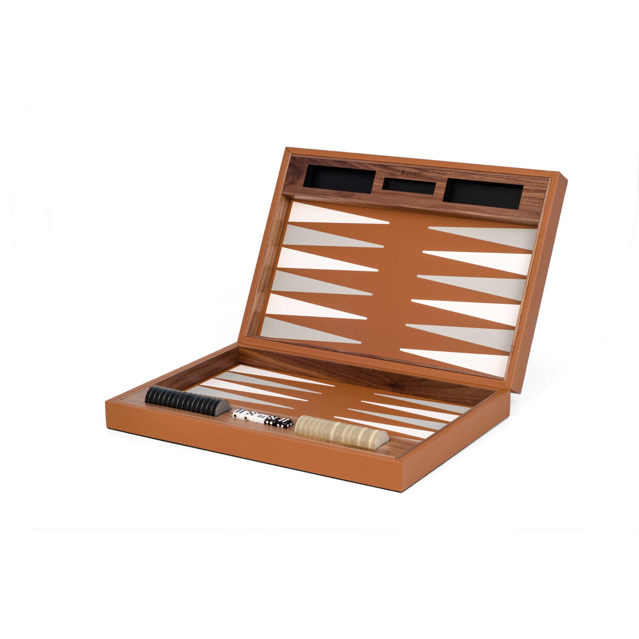 Backgammon Set in Italian Leather, Walnut Wood & Pearl | Pinetti Collection