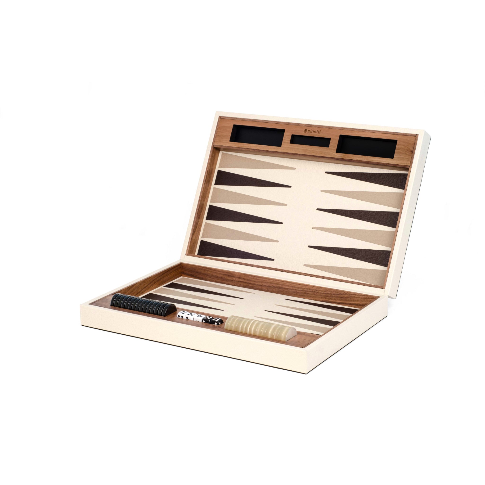 Backgammon Set in Italian Leather, Walnut Wood & Pearl | Pinetti Collection