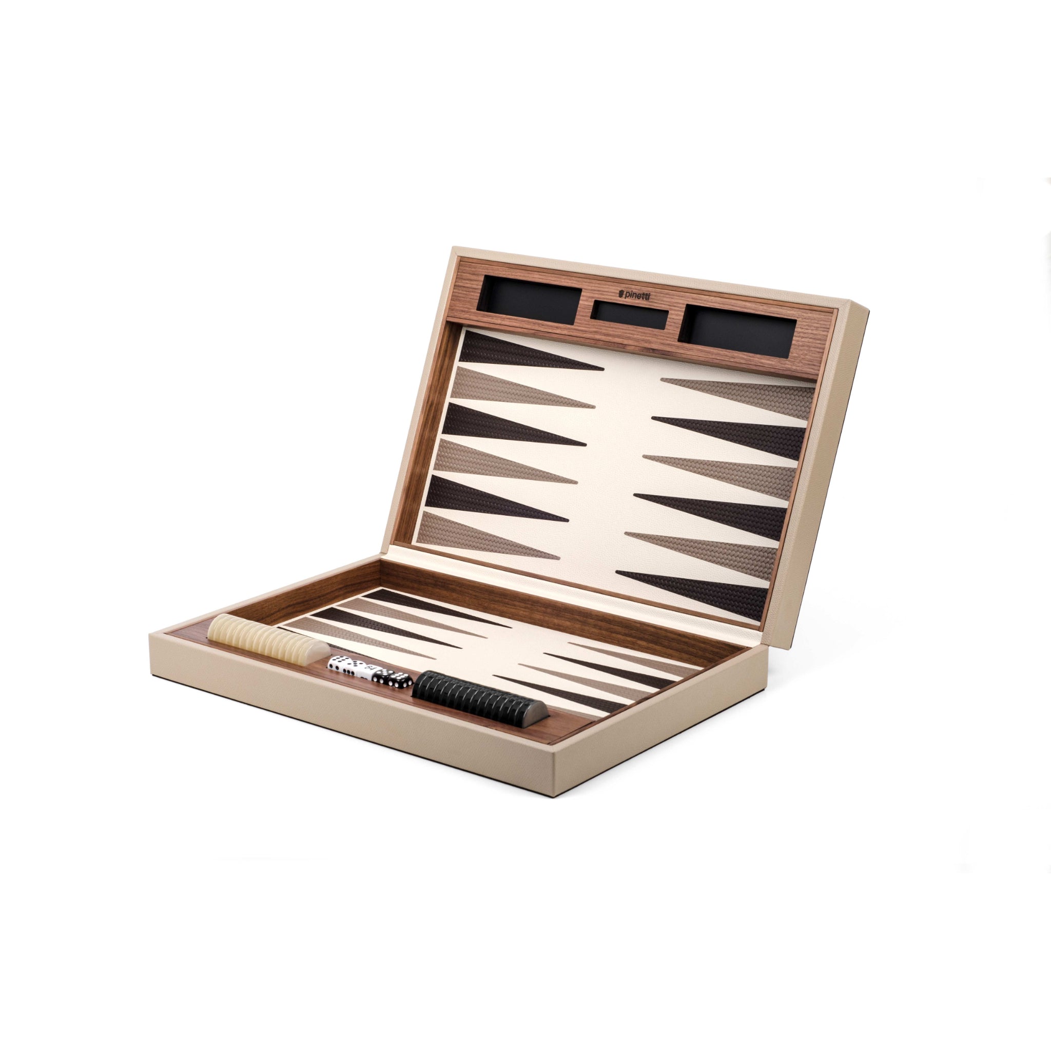 Backgammon Set in Italian Leather, Walnut Wood & Pearl | Pinetti Collection