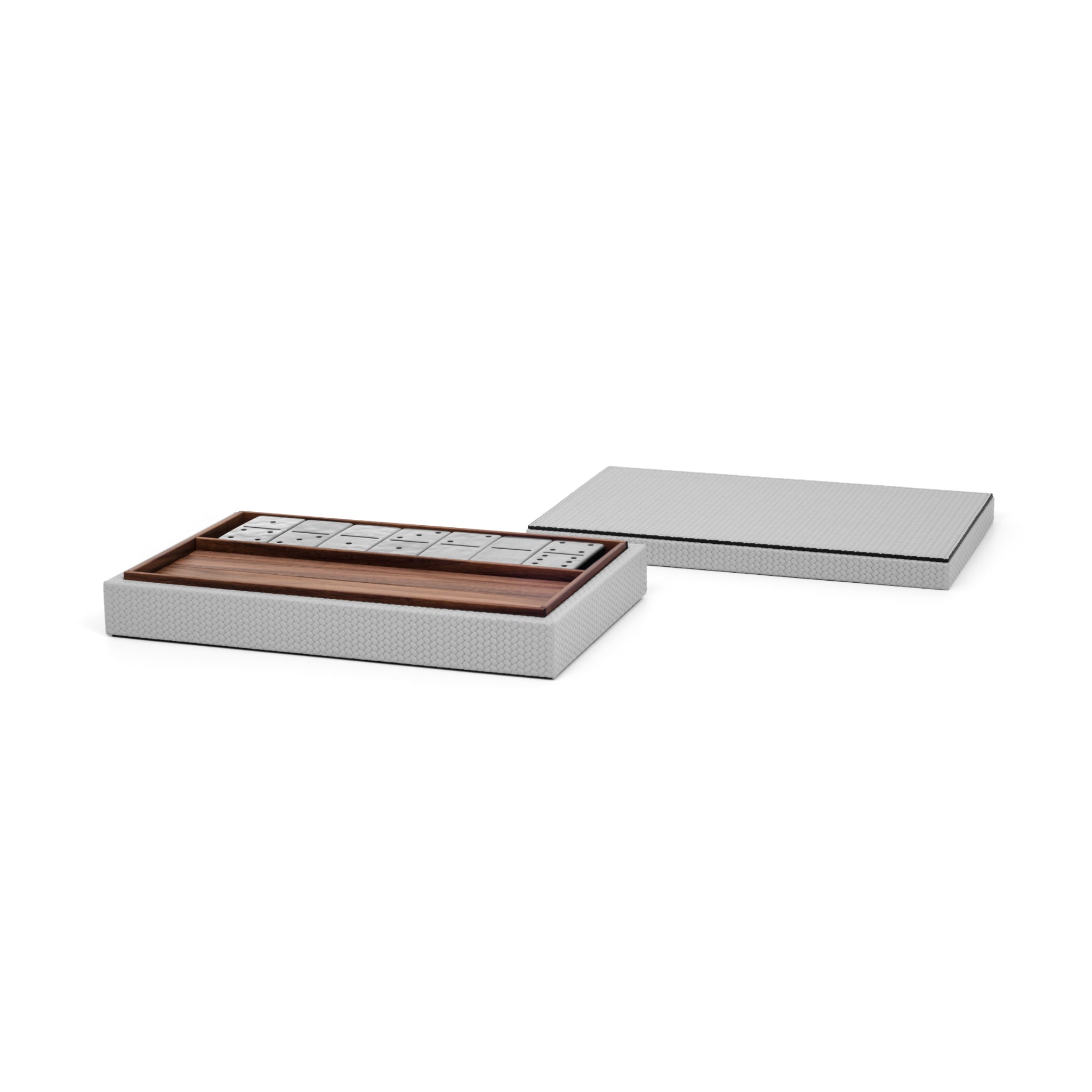 Dominoes Set in Italian Leather, Walnut Wood & Pearl | Pinetti Collection