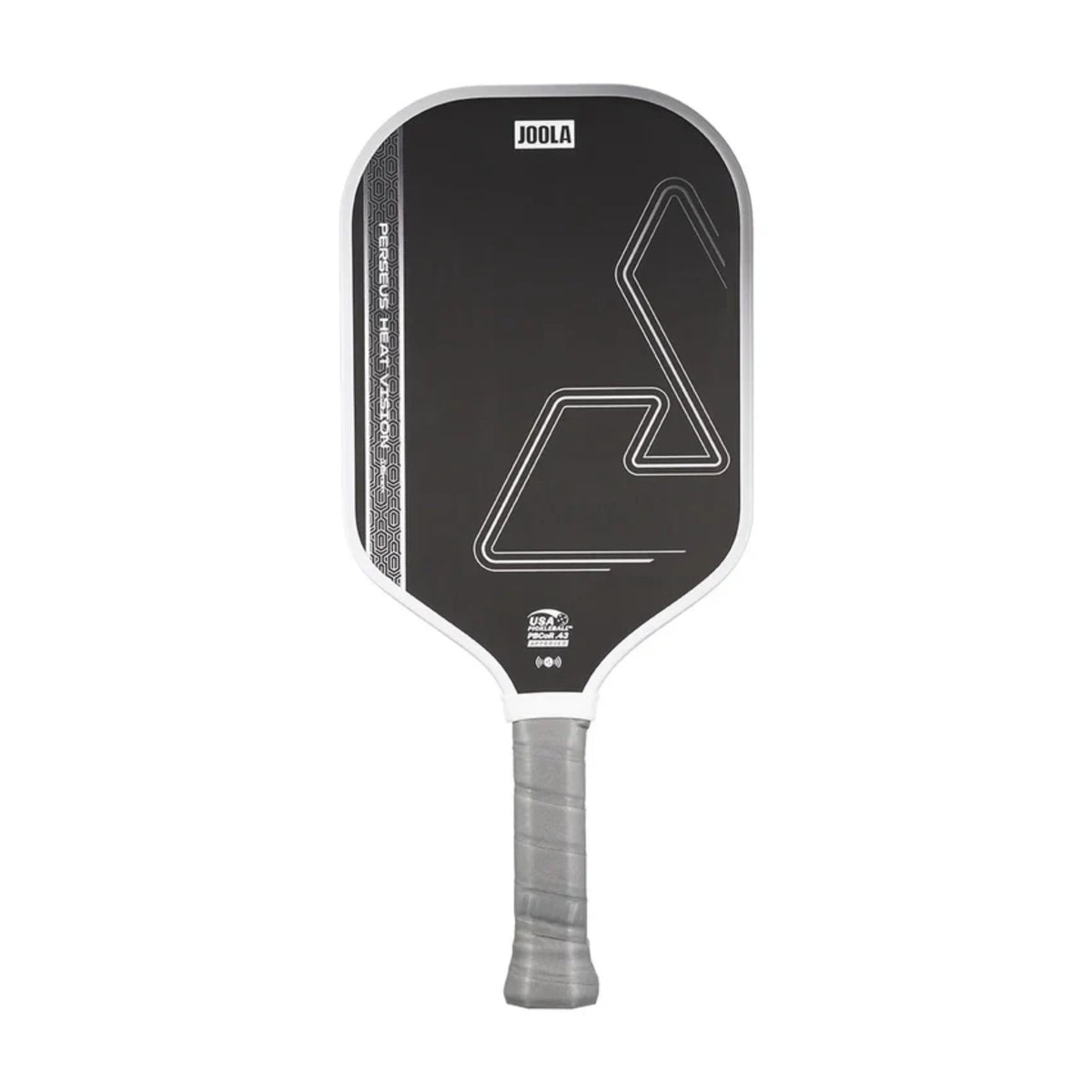 JOOLA Heat Vision pickleball paddle with gray grip and black geometric paddle face