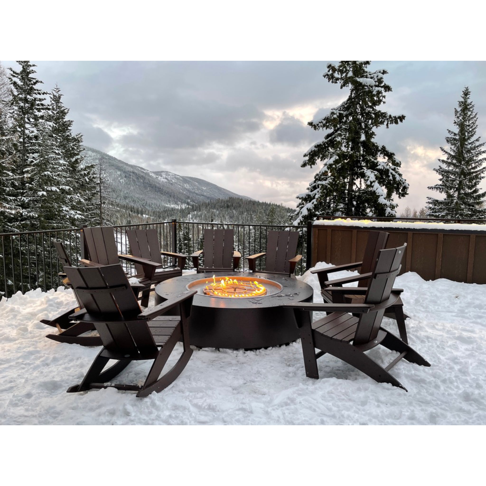 Unity Round Fire Pit, Black finish at dusk