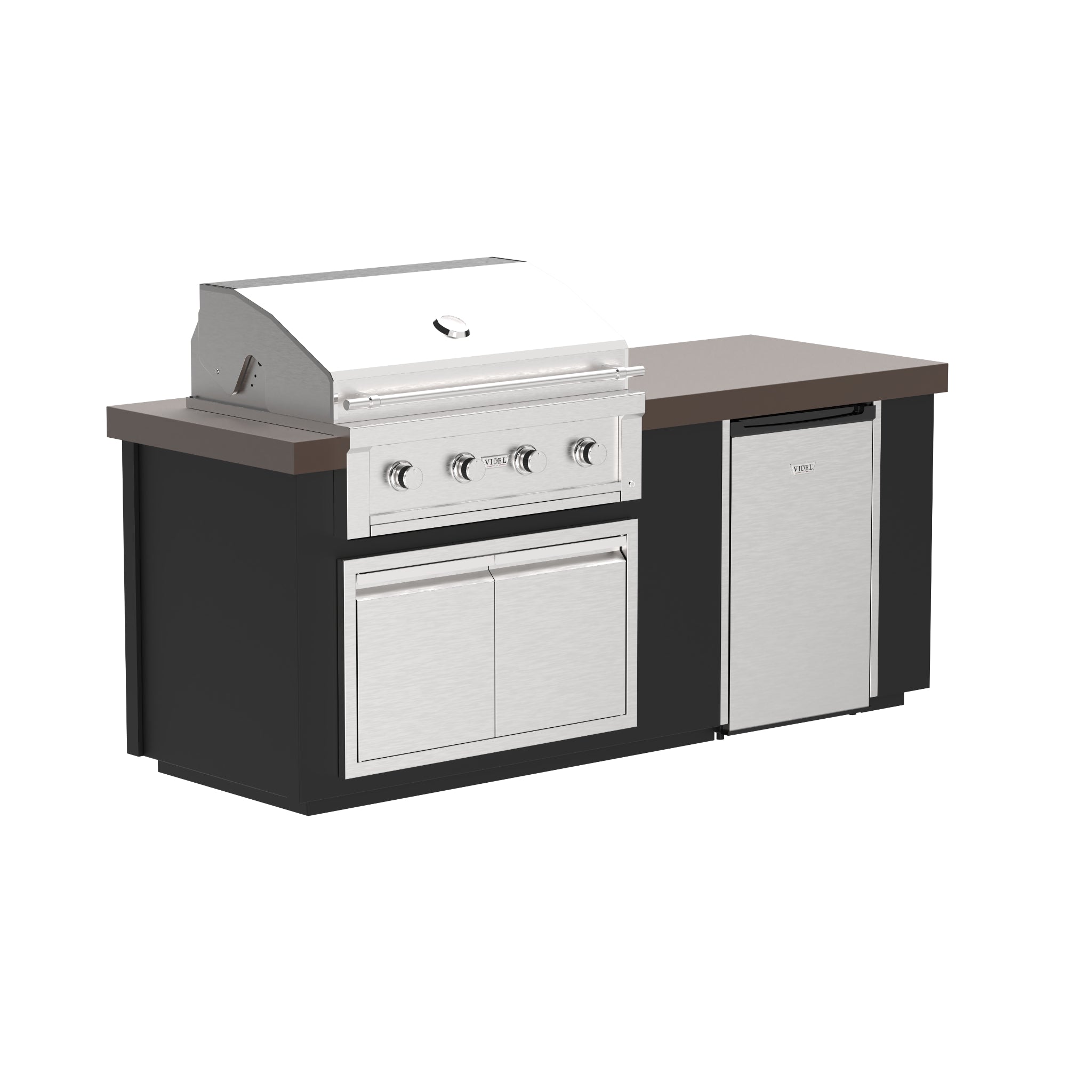 The Outdoor Plus Alta Collection 84 inch outdoor kitchen island with grill and storage and refrigerator