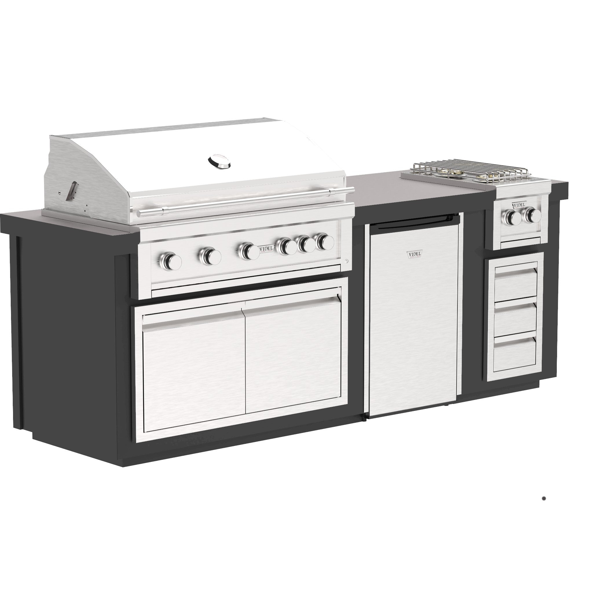 96" luxury modular Outdoor Kitchen Island with Grill with side burner and storage and refrigerator