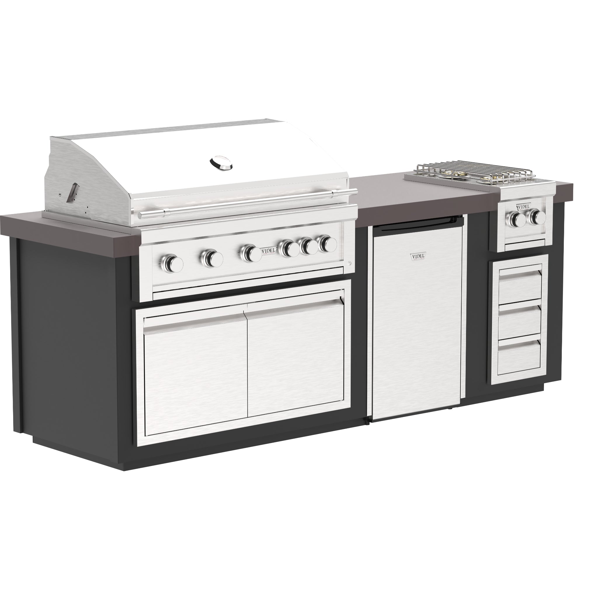 96 inch outdoor kitchen island with grill and dual burner and refrigerator by The Outdoor Plus