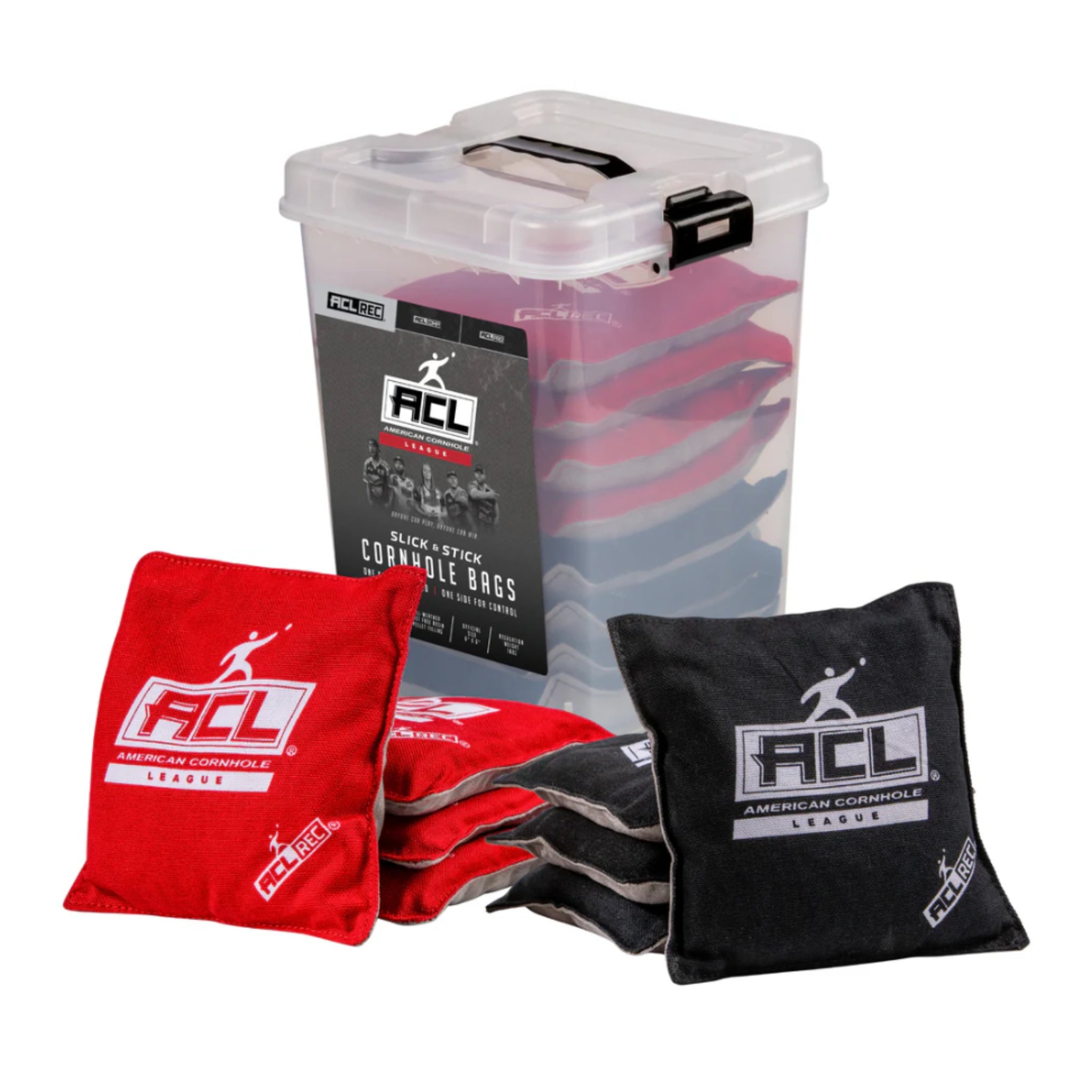 ACL® REC Red/Black Stick and Slick Bean Bags | 8-Pack -  Cornhole Game -  American Cornhole League 