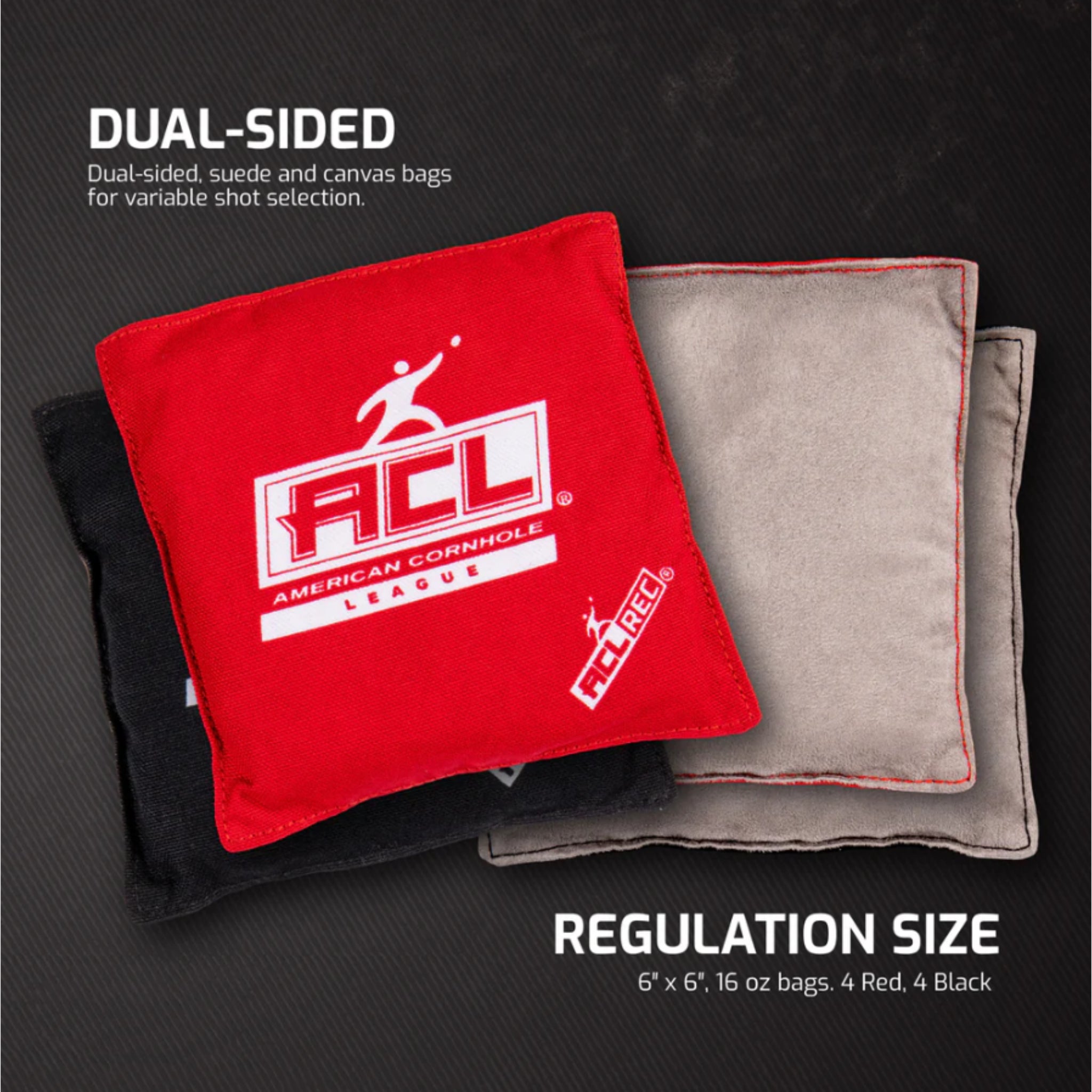 ACL® REC Red/Black Stick and Slick Bean Bags | 8-Pack -  Cornhole Game -  American Cornhole League 