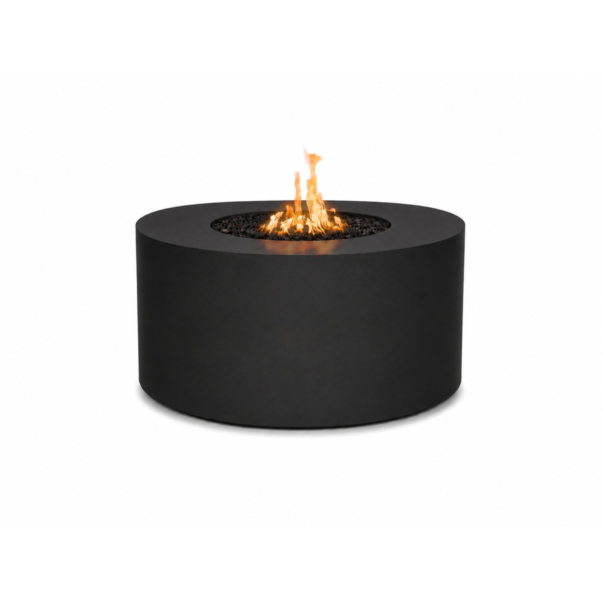 Unity Round Gas Fire Pit in Black Metal 48" x 24"