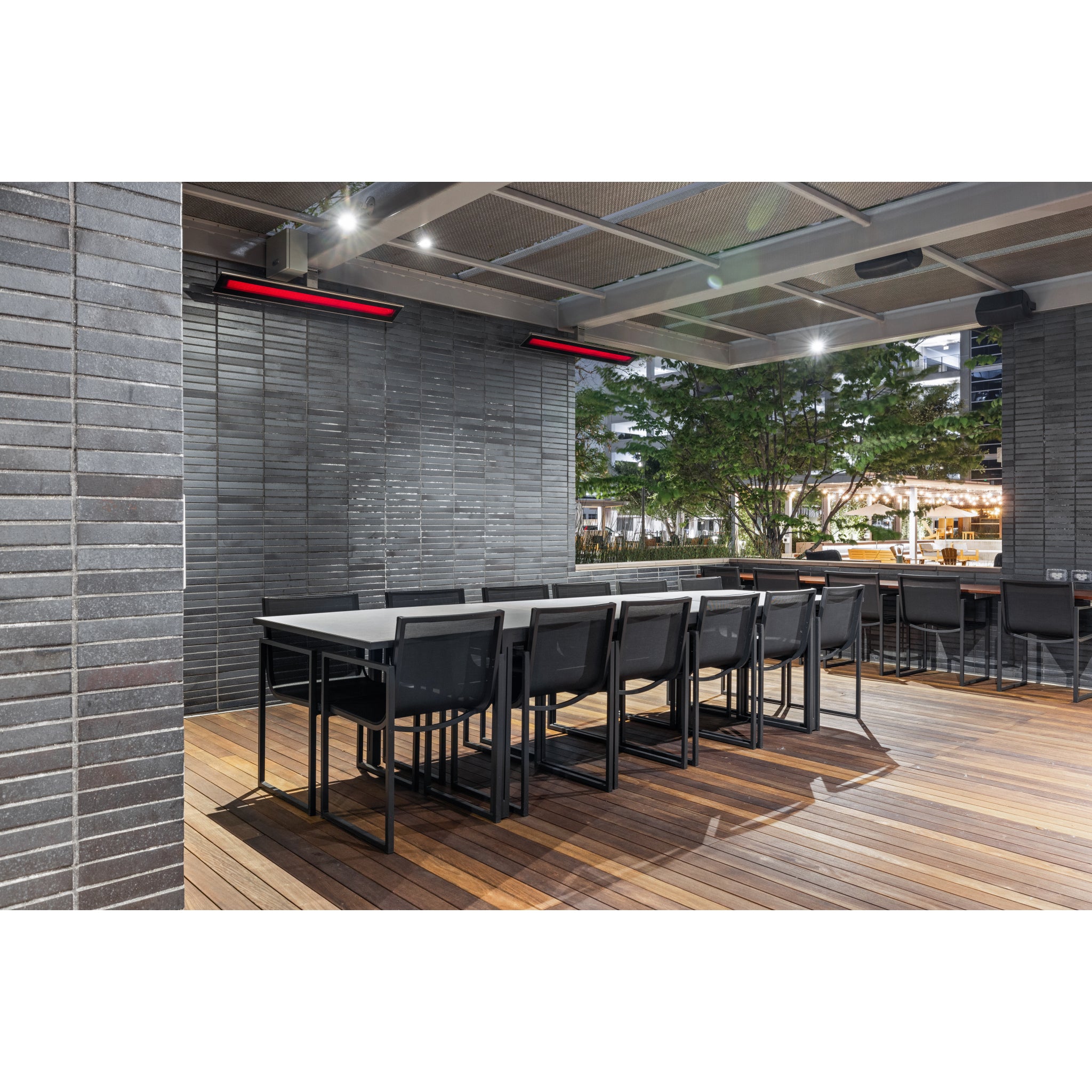 Bromic Platinum electric heater installed in modern outdoor lounge