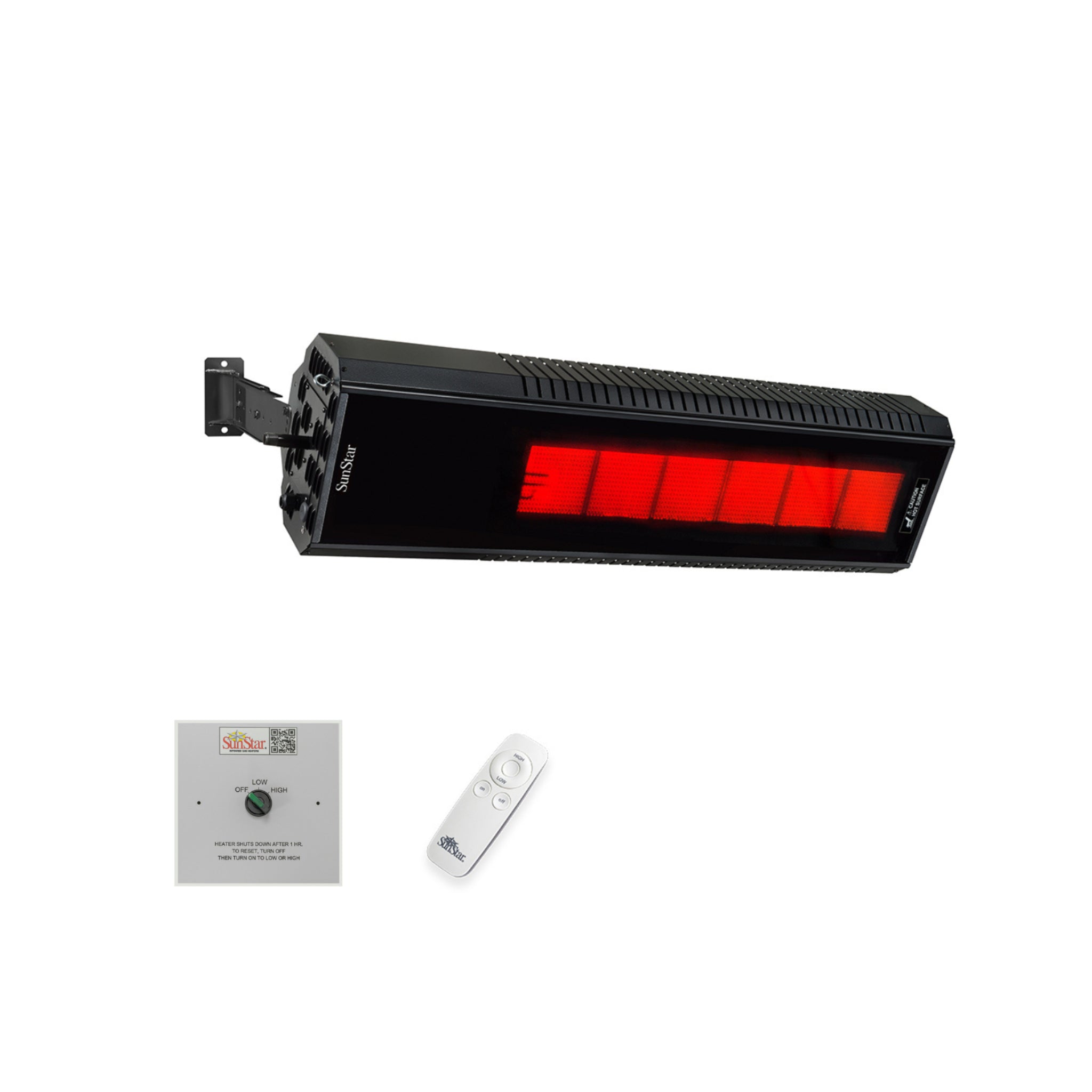 SunStar commercial gas patio heater with adjustable angled mounting brackets