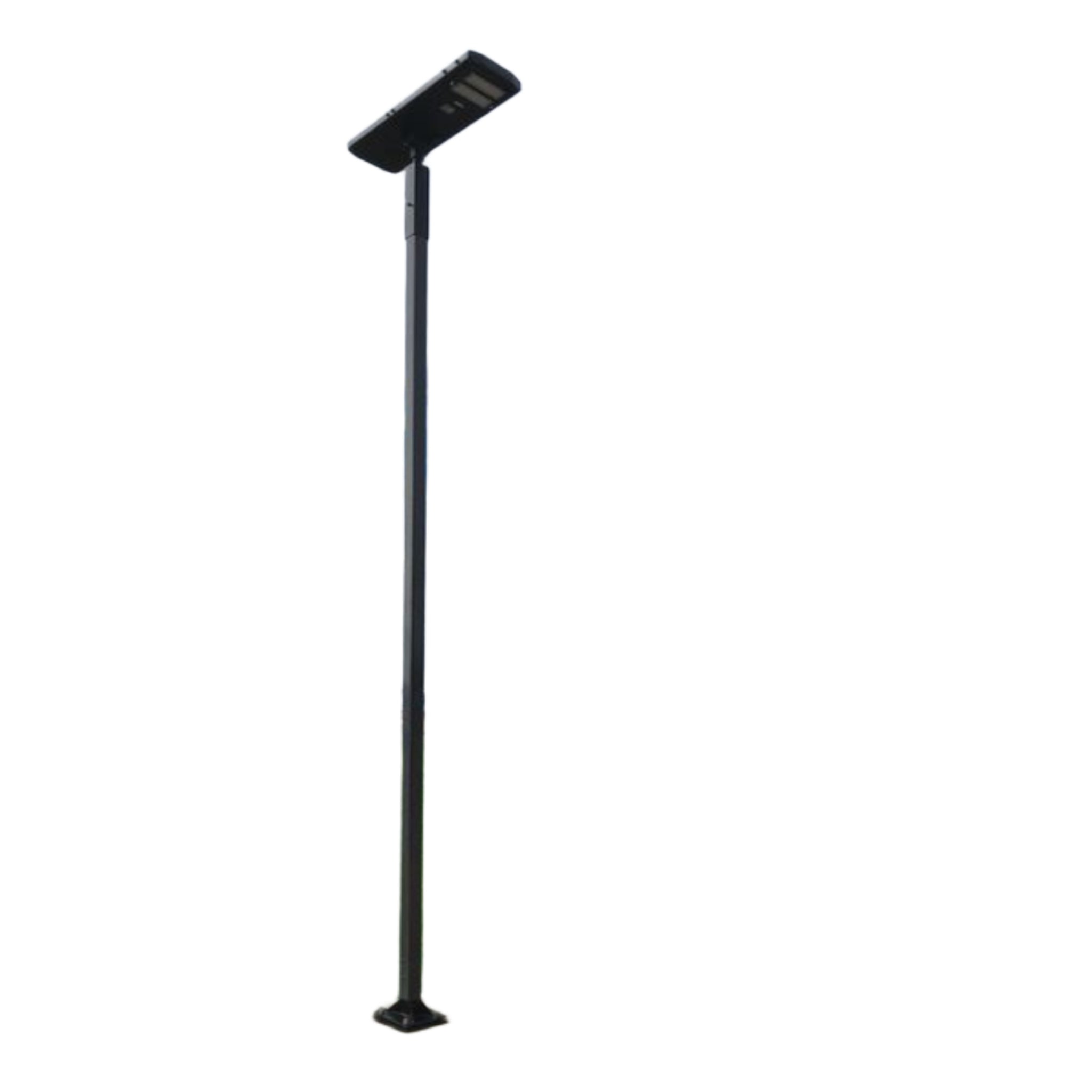 Solar powered outdoor court light by First Team illuminating a basketball court at night