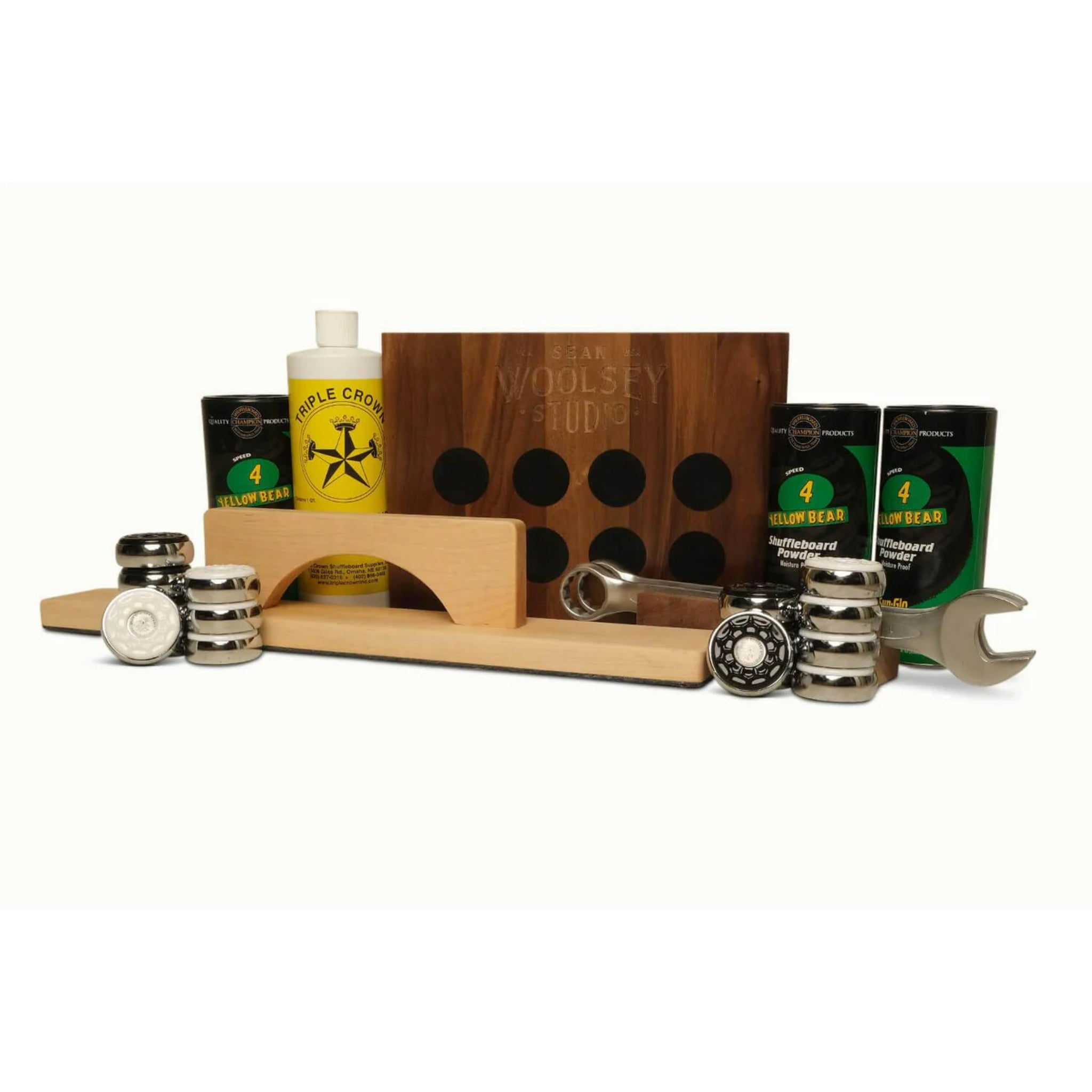 Woolsey deluxe shuffleboard accessory kit with pucks powder and tools