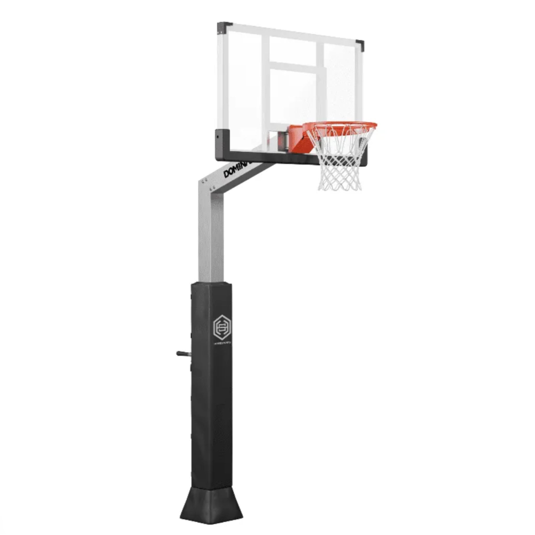 Dominator 54 inch adjustable basketball hoop with glass backboard surface mounted