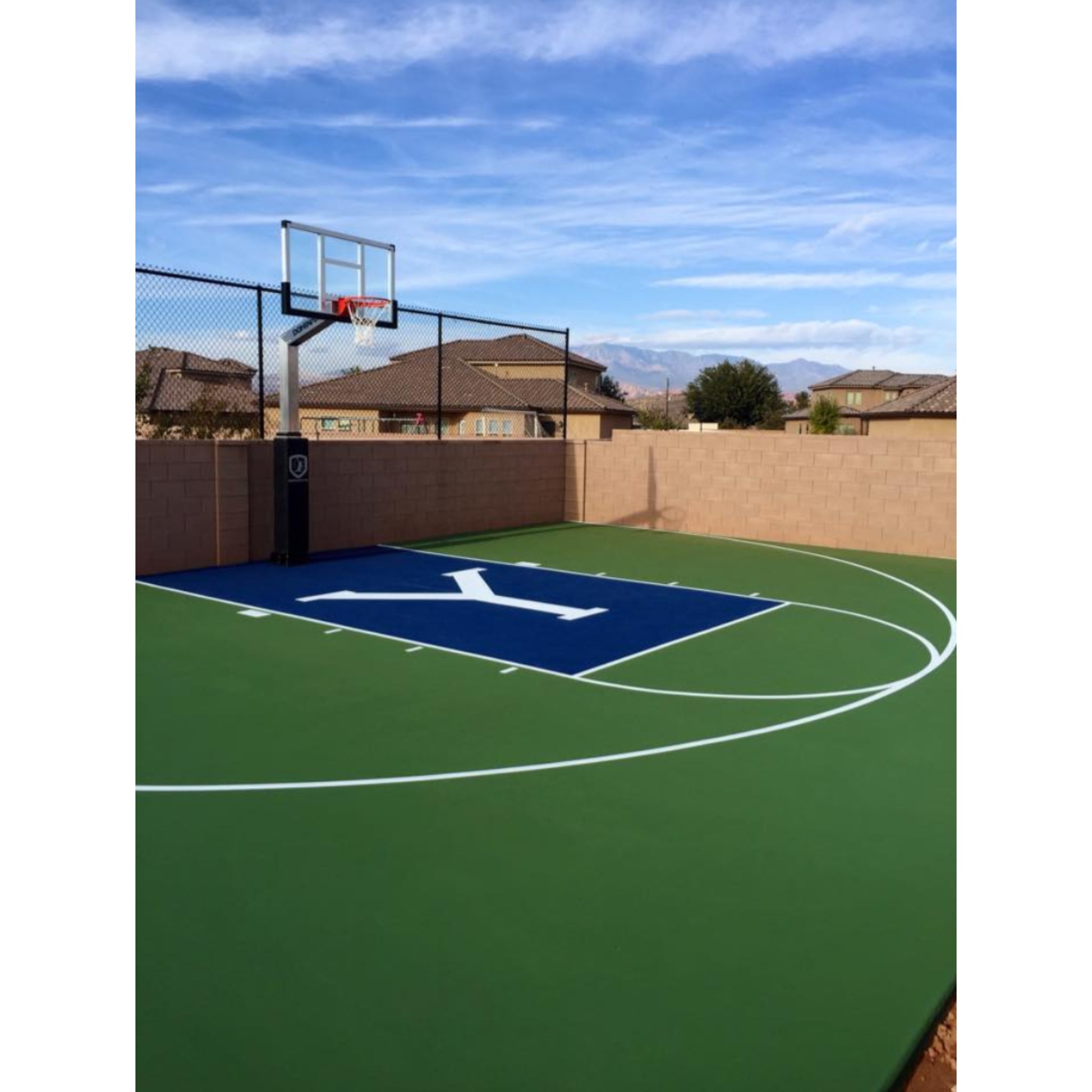 Dominator 60 inch glass backboard basketball hoop driveway court setup
