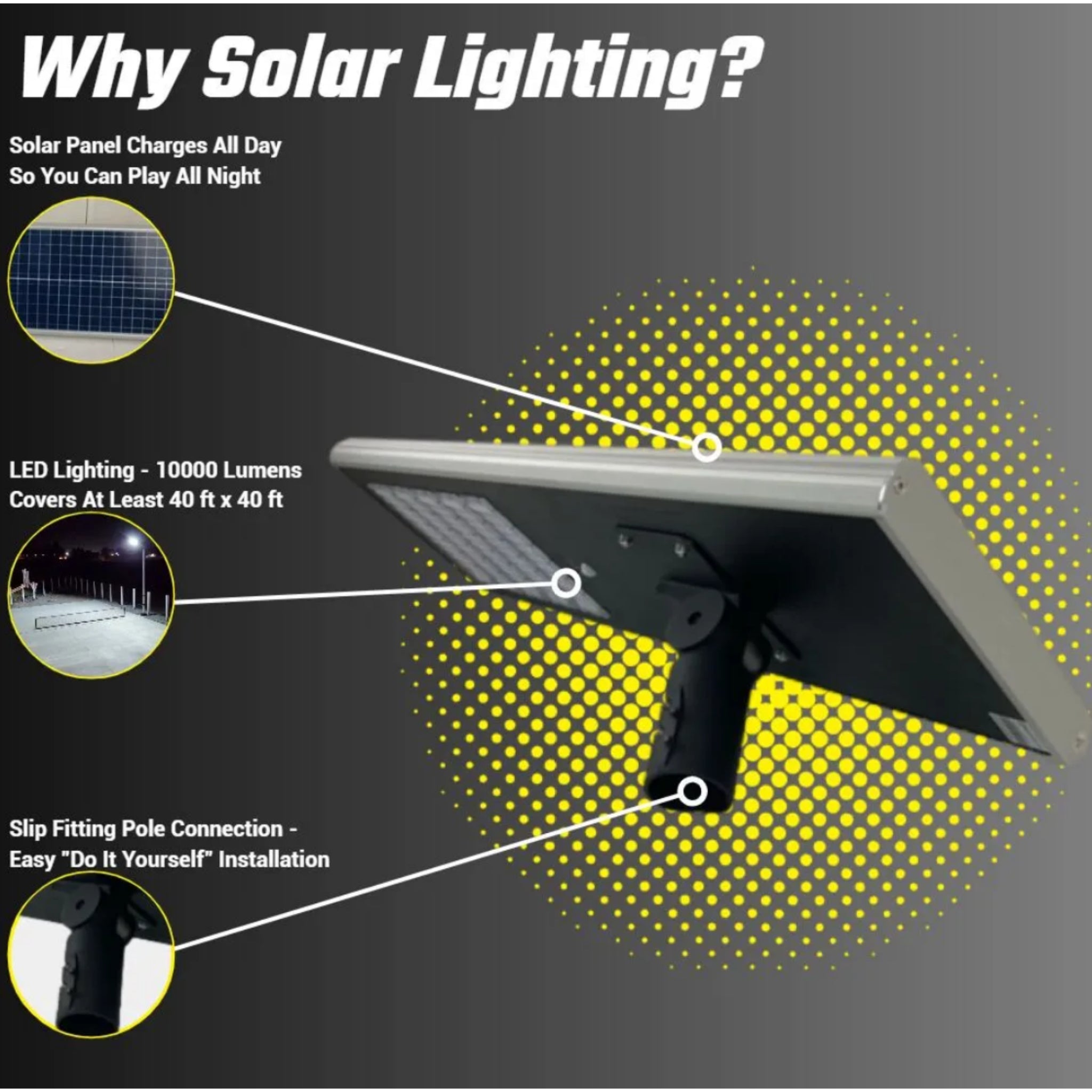 Dominator Basketball Sport Court Light Pole | Solar -  Basketball Sport Court Lighting -  Dominator 