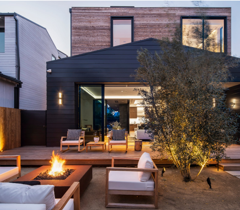 The Outdoor Plus Regal Fire Pit in powder coated metal at luxury vacation rental STR.