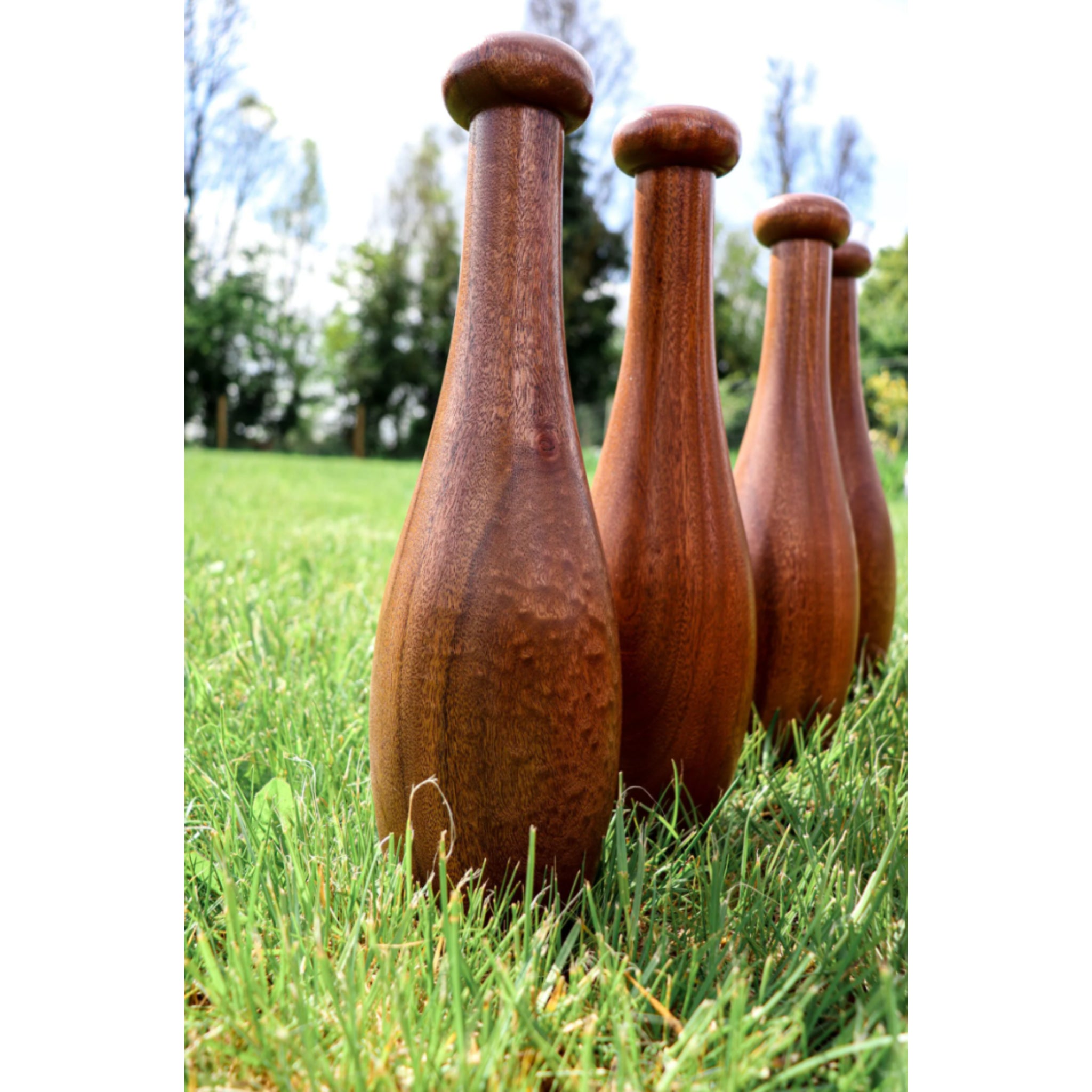 English lawn bowling skittles game handcrafted from solid hardwood