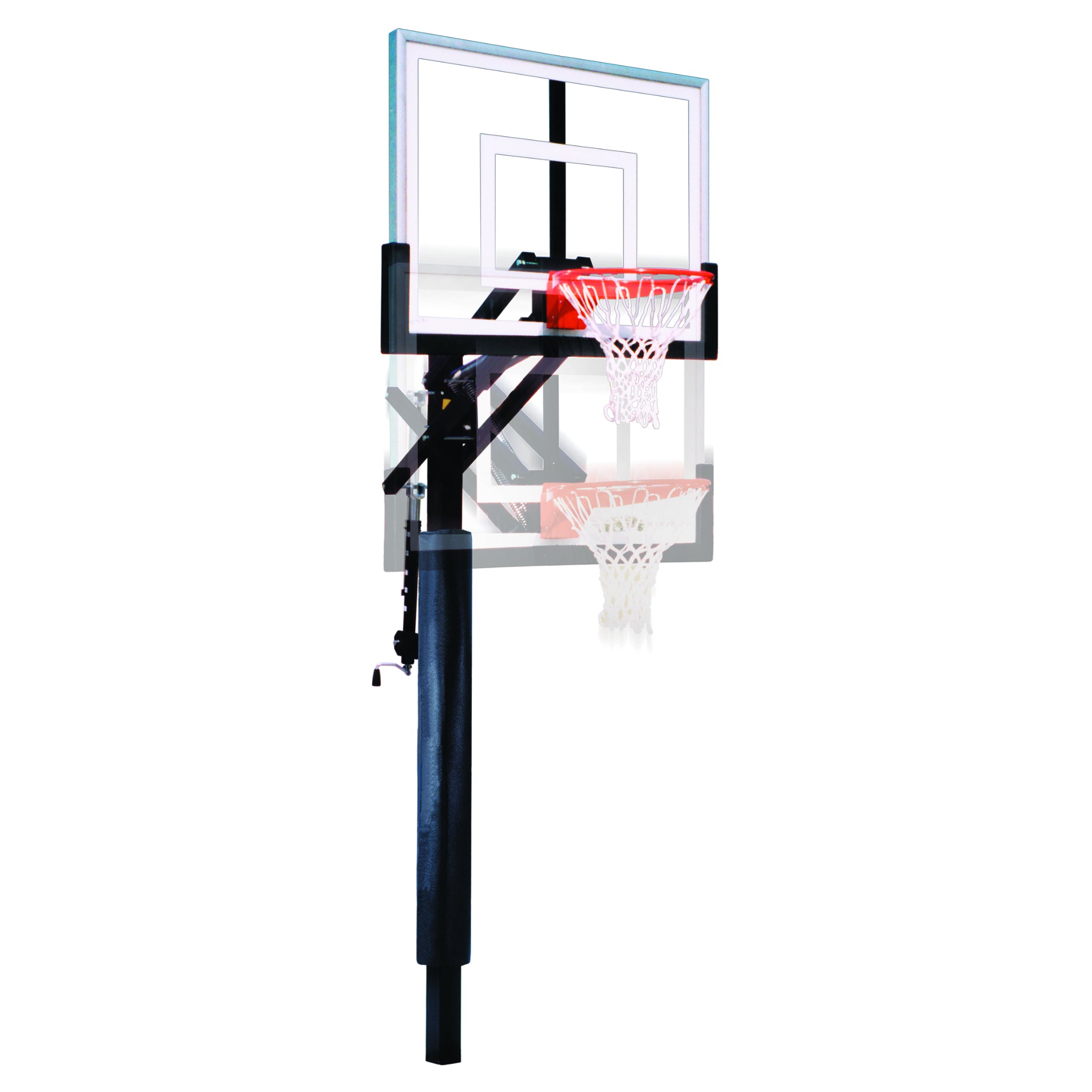 Jam™ adjustable in-ground basketball hoop by First Team with tempered glass backboard or acrylic backboard