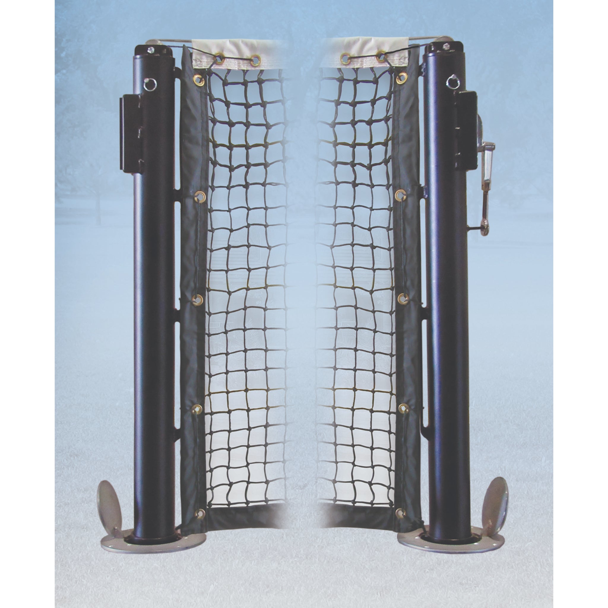Guardian in-ground tennis net posts with black powder-coated aluminum finish