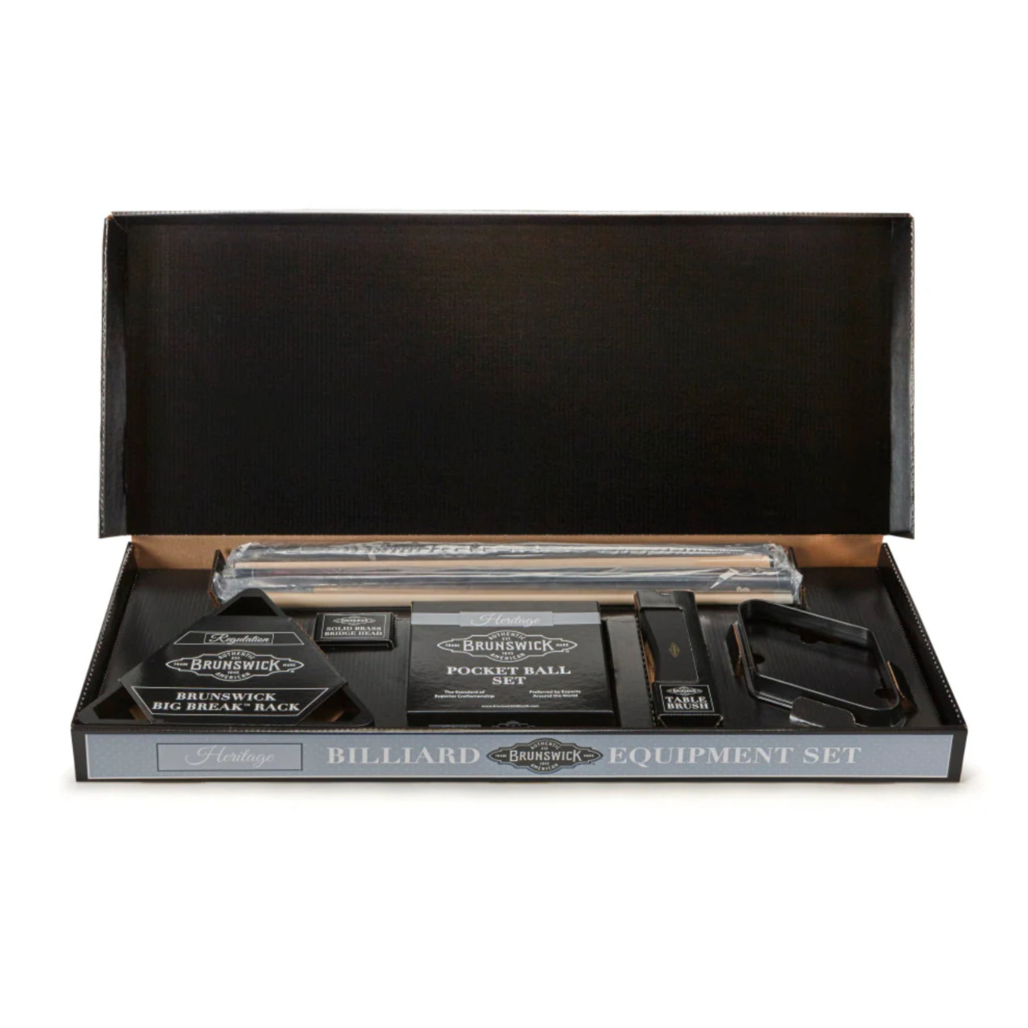 Brunswick Centennial Play Package with cues, pocket balls, racks, and table brush