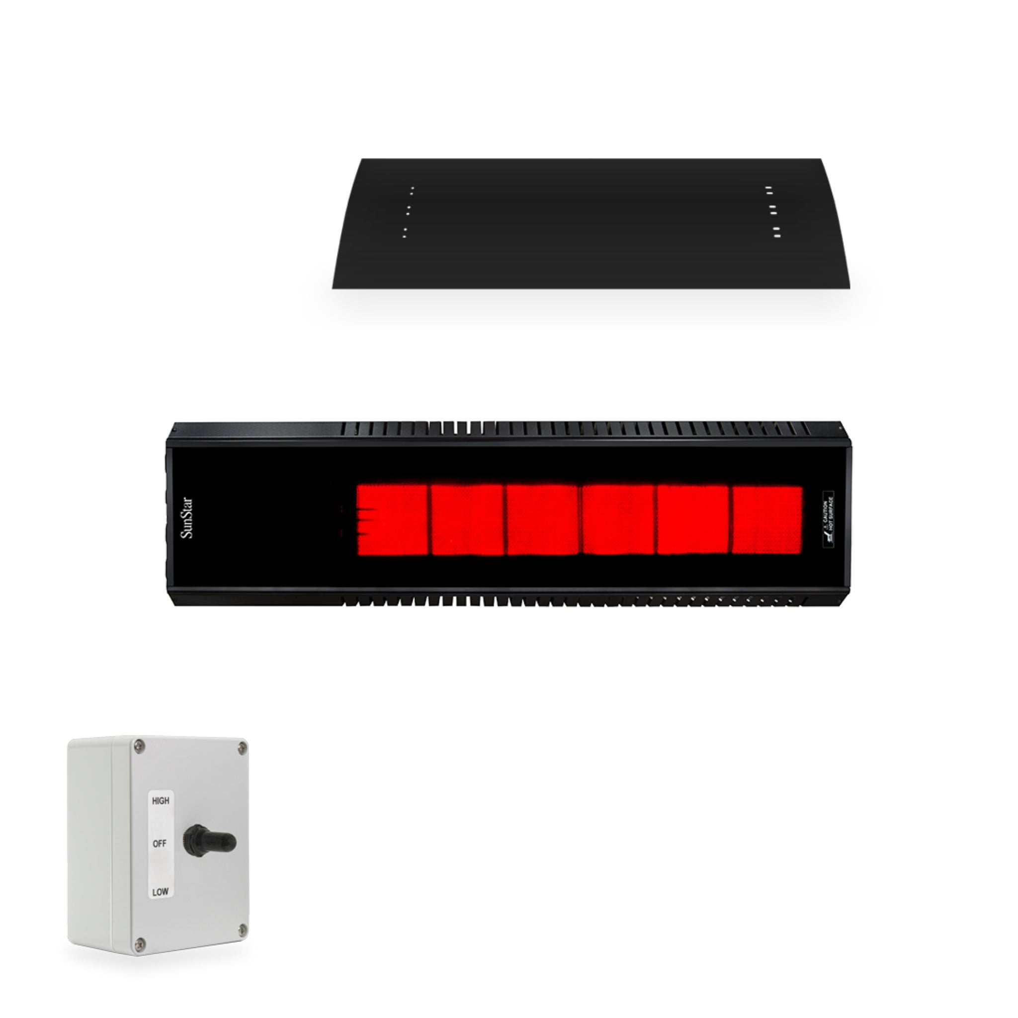 SunStar commercial horizontal mount gas patio heater with black glass front