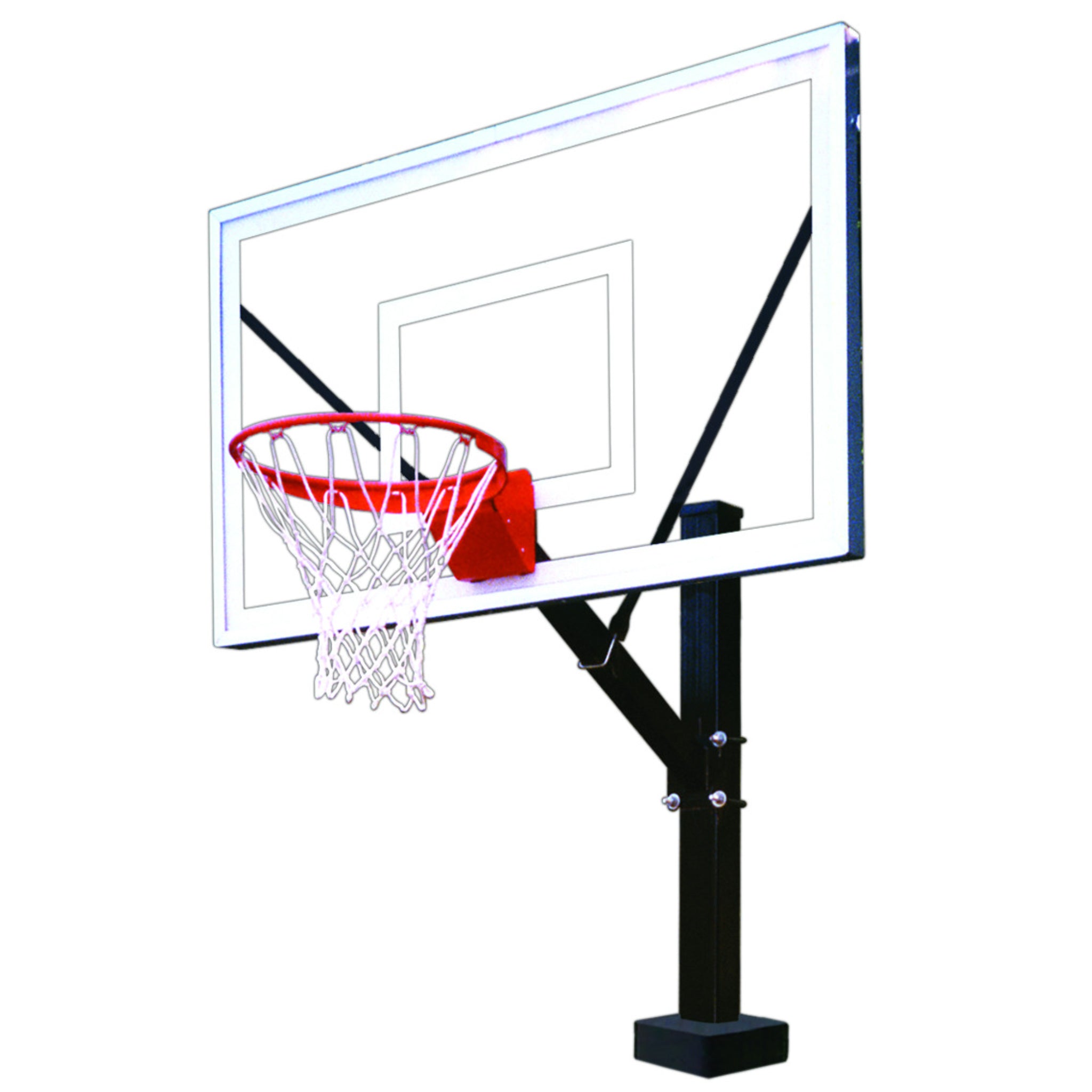 HydroSport poolside basketball hoop installed for swimming pool with surface mount base