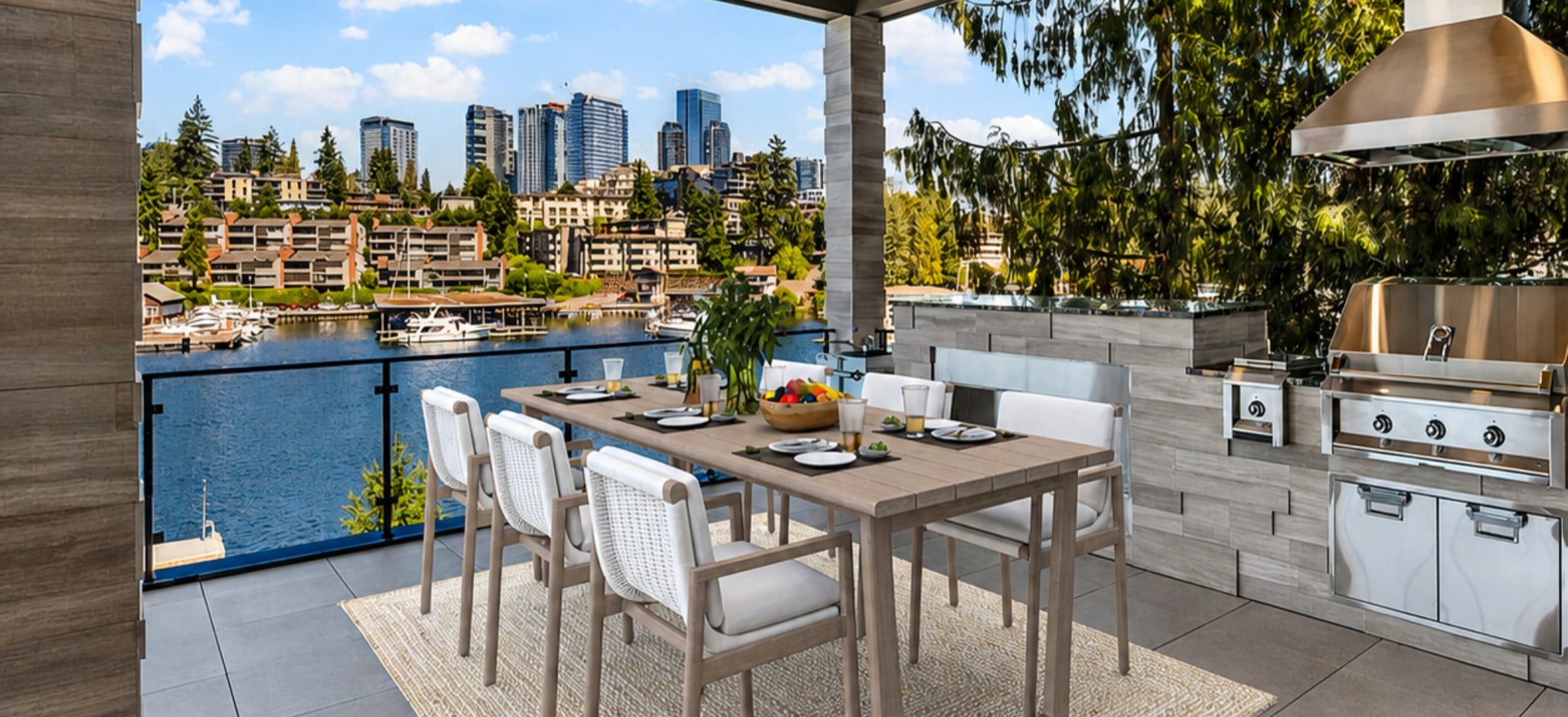 Infratech WD series heater on oceanfront deck with outdoor kitchen