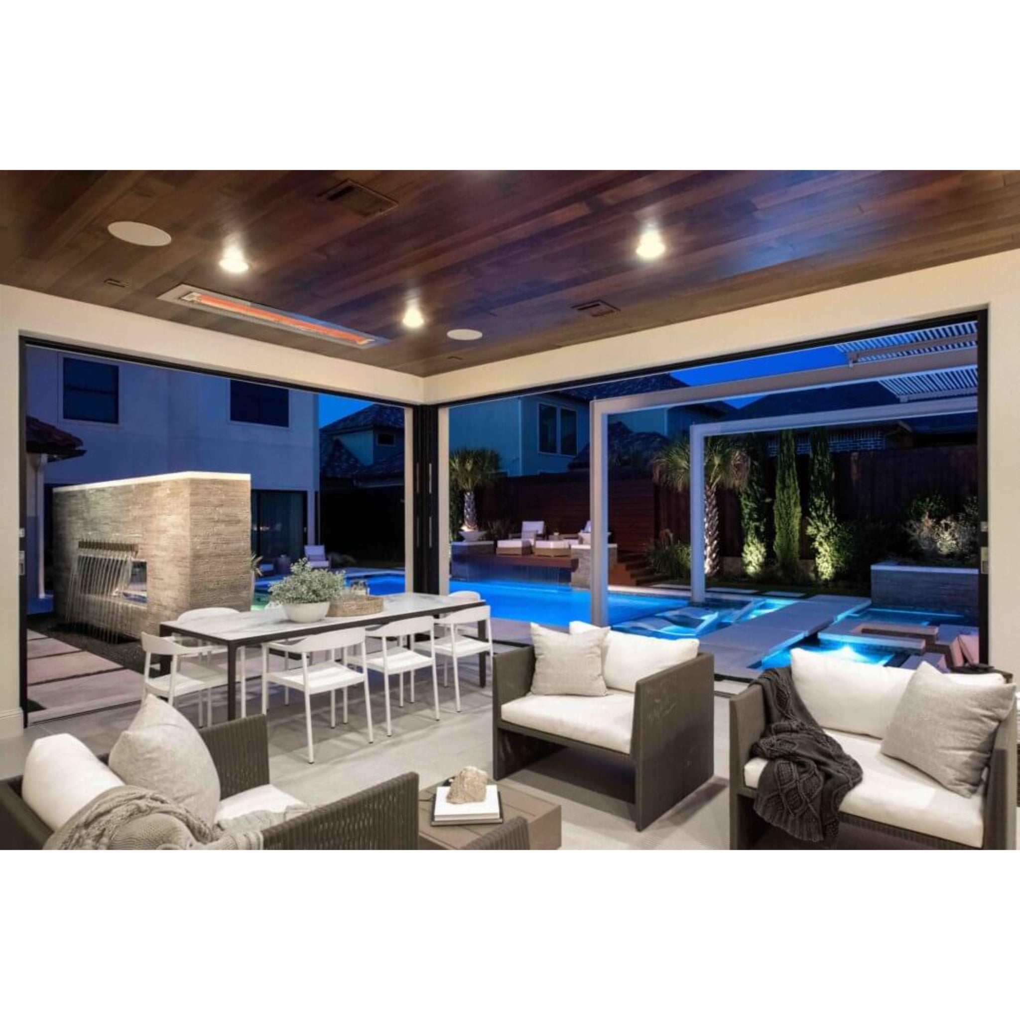 Infratech W Series electric heater in stainless steel finish on a contemporary patio flush mount