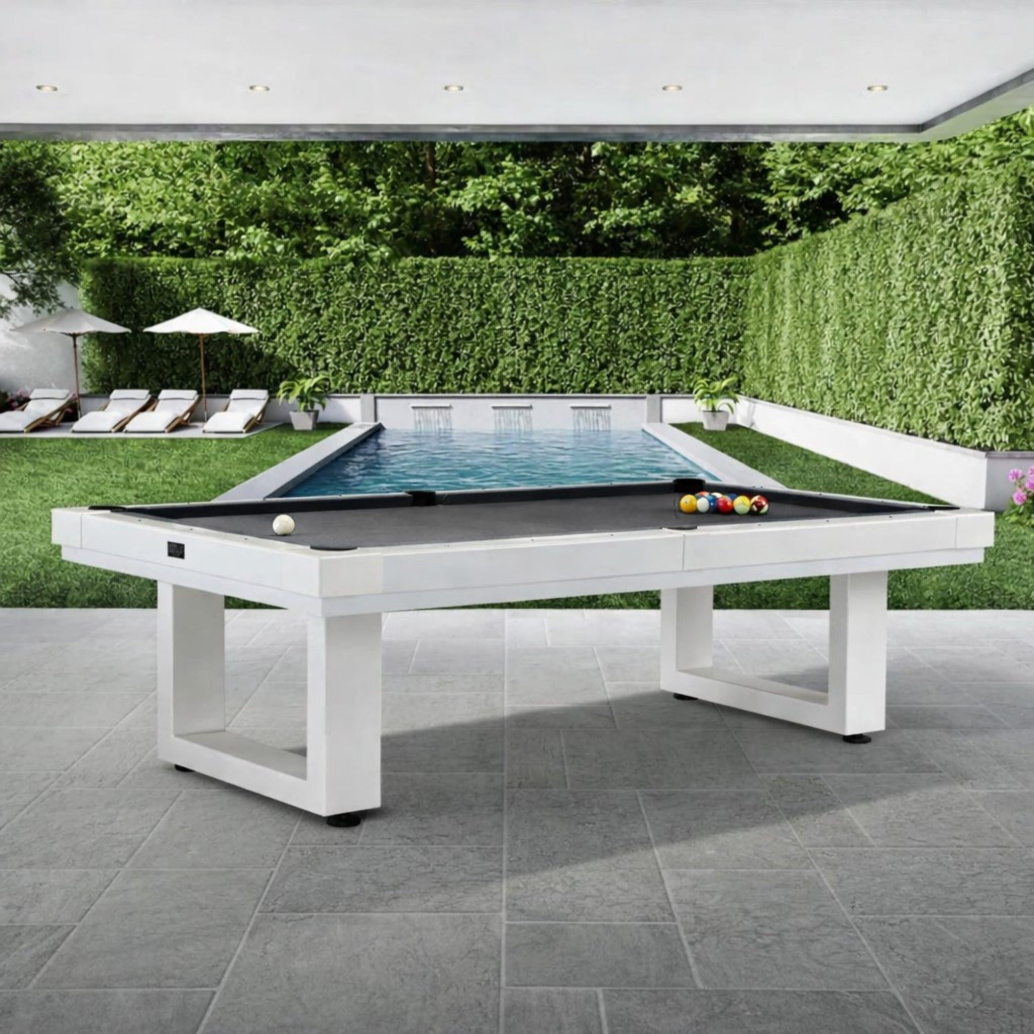 American Heritage Lanai Outdoor Pool Table that is weatherproof