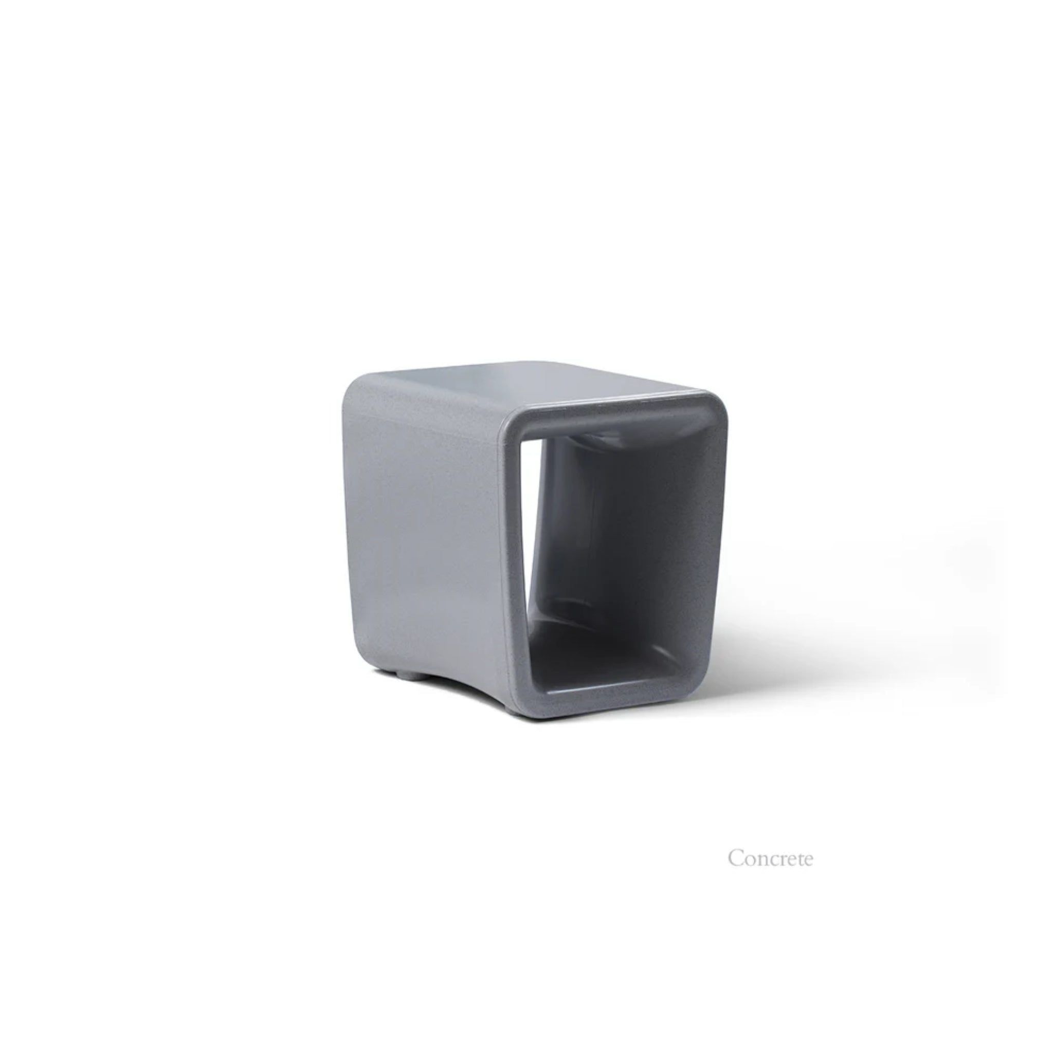 Gray cube-shaped stool on a white background