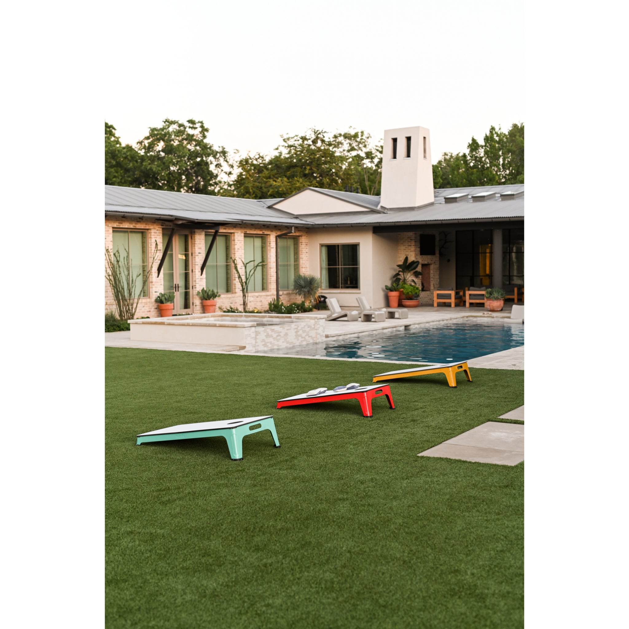 Luxury All-Weather Cornhole Set | Outdoor Game -  color options on backyard lawn