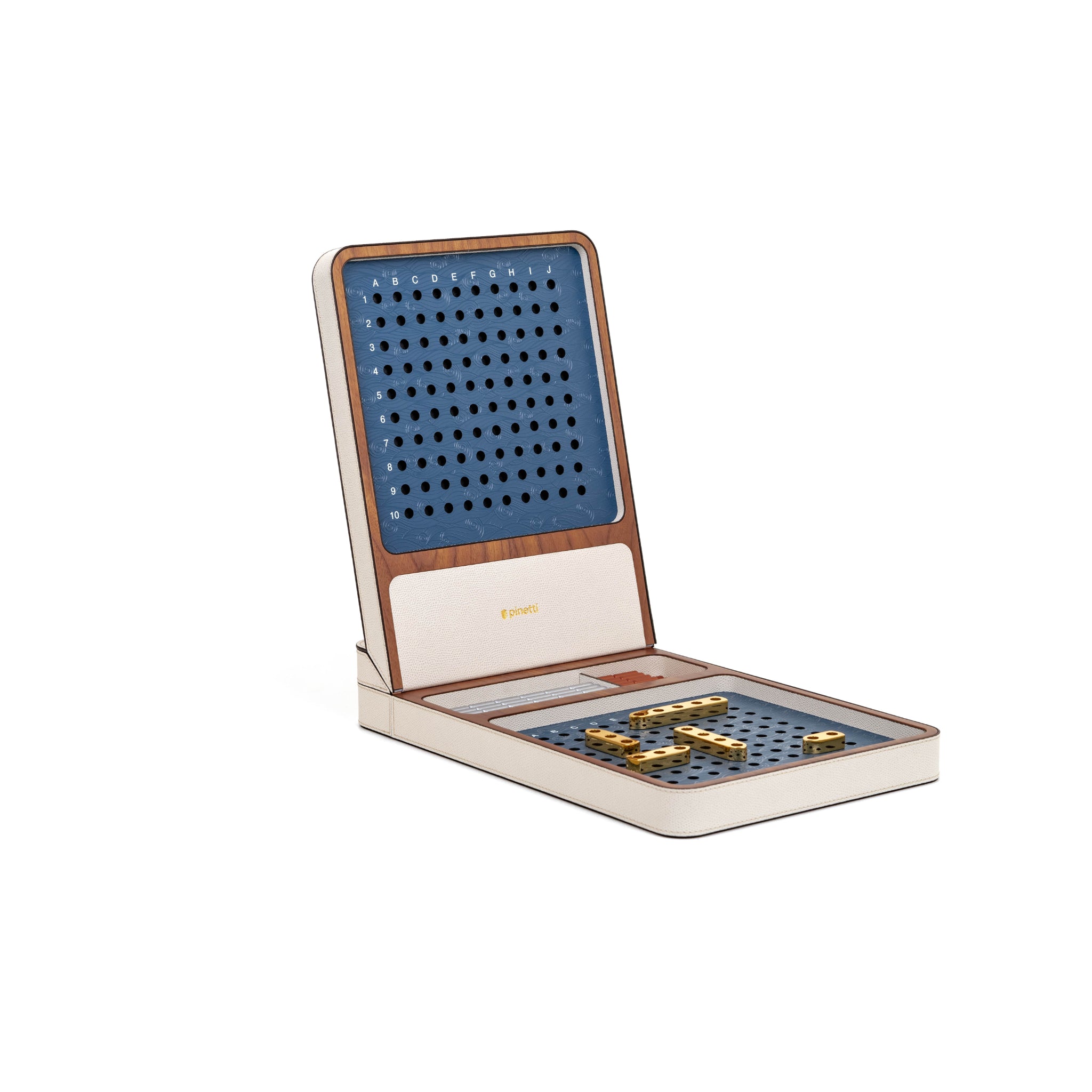 Pinetti luxury Battleship game set with walnut boxes and leather game board