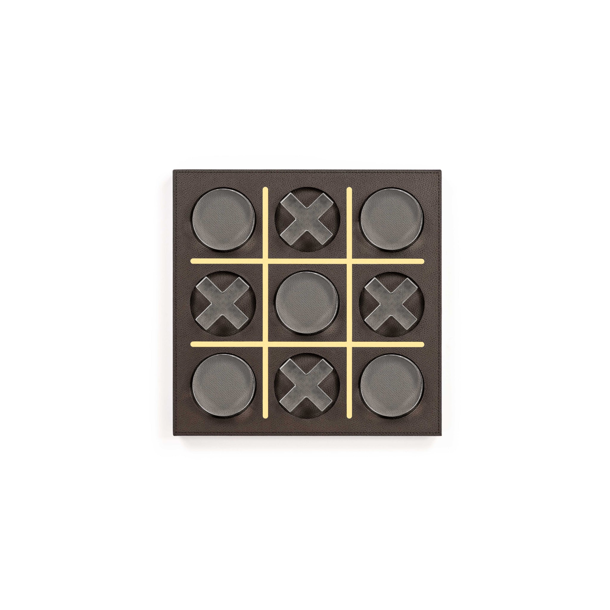 Luxury Italian tic tac toe set with leather-wrapped board by Pinetti
