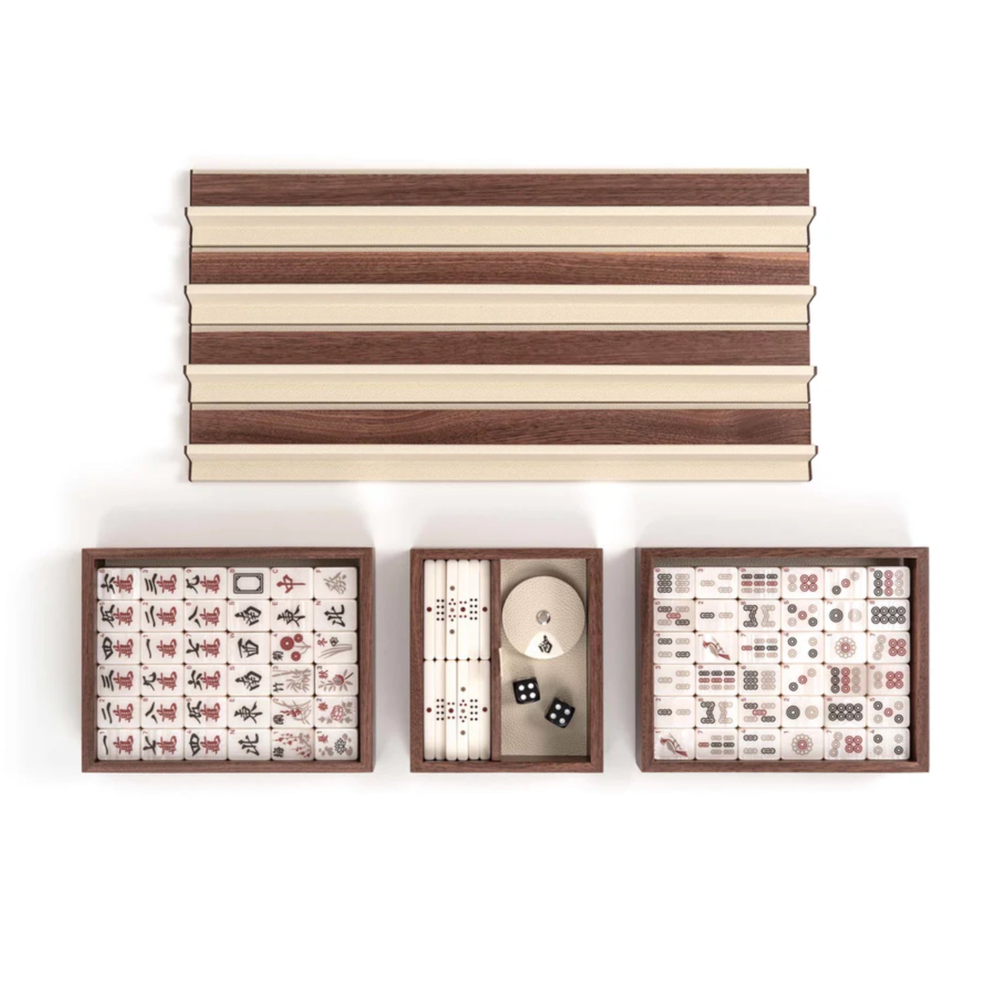 Premium leather and walnut mahjong game set for luxury entertaining