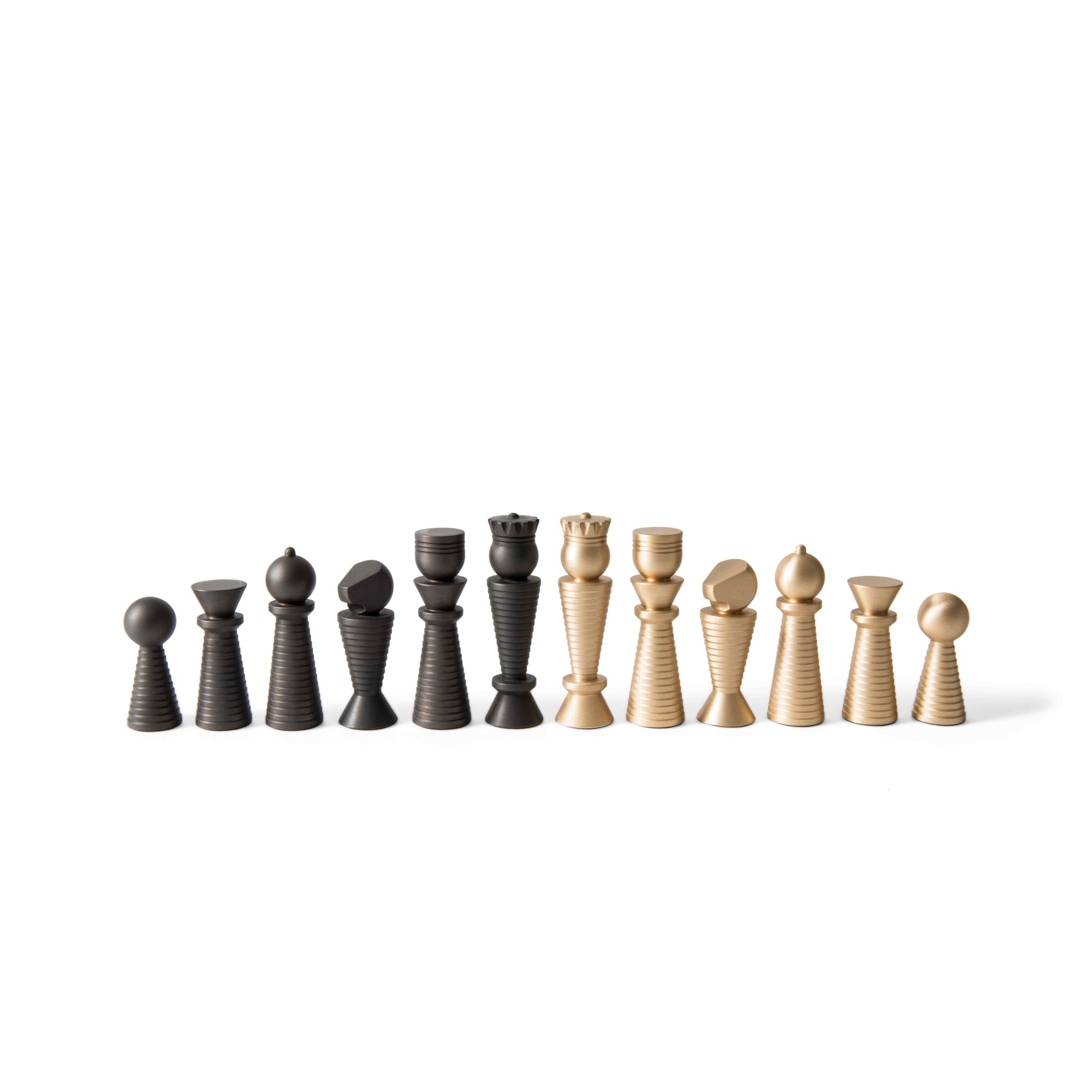 Chess and Checker Set in Italian Leather, Brass and Pearl | Pinetti Collection