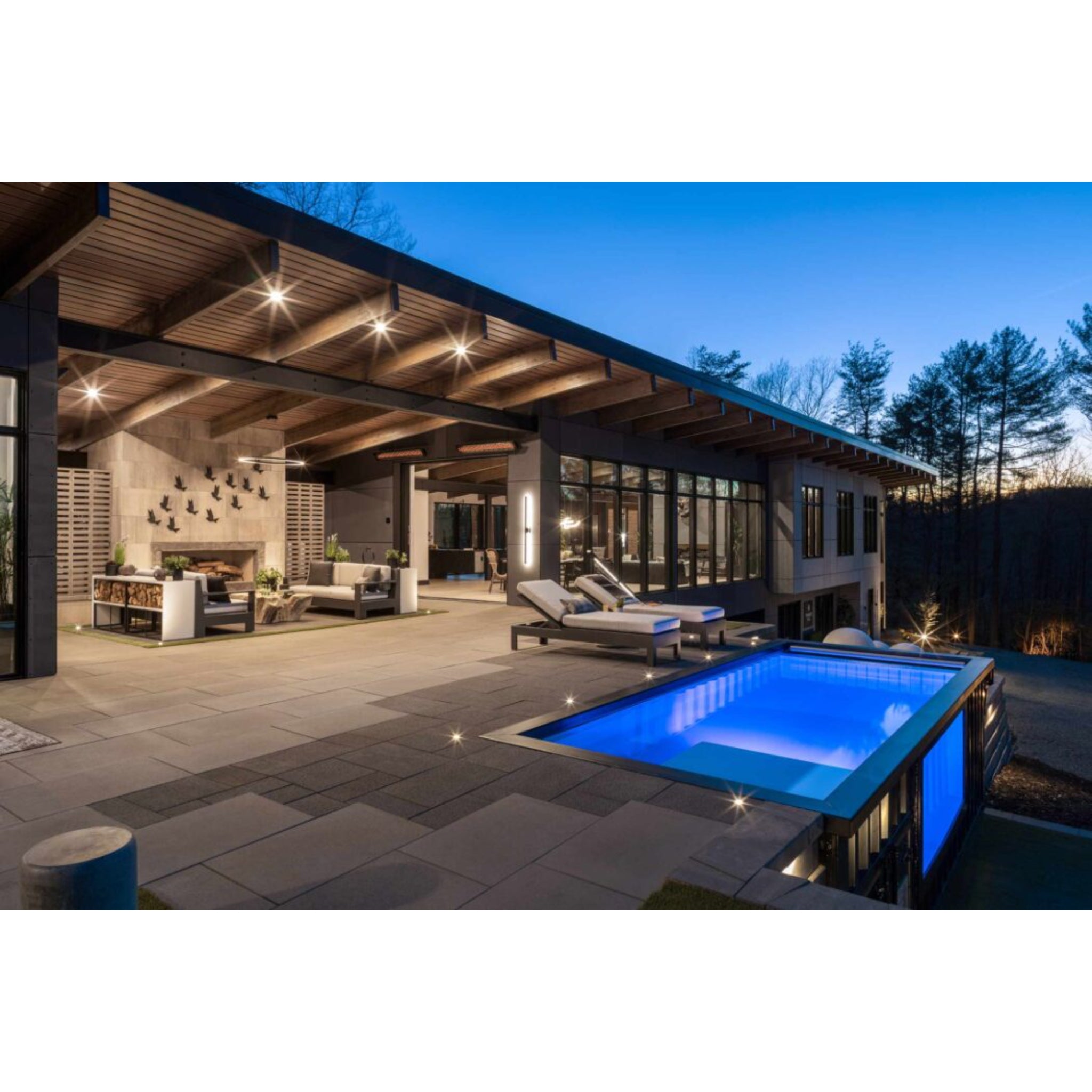 Infratech Motif Decorative Faceplate Collection mounted on luxury STR home covered patio