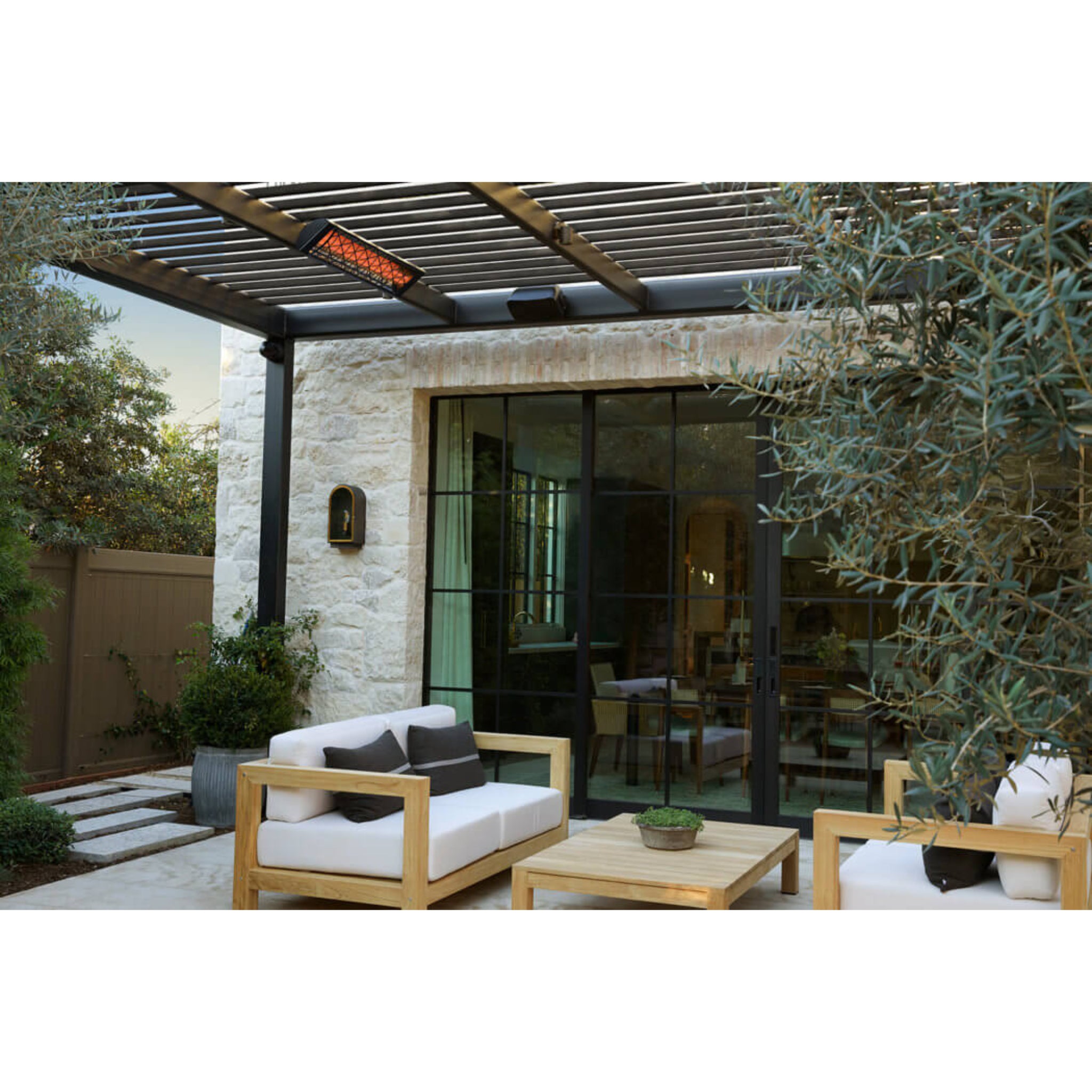 Infratech Motif Decorative Faceplate Collection black contemporary design mounted under pergola