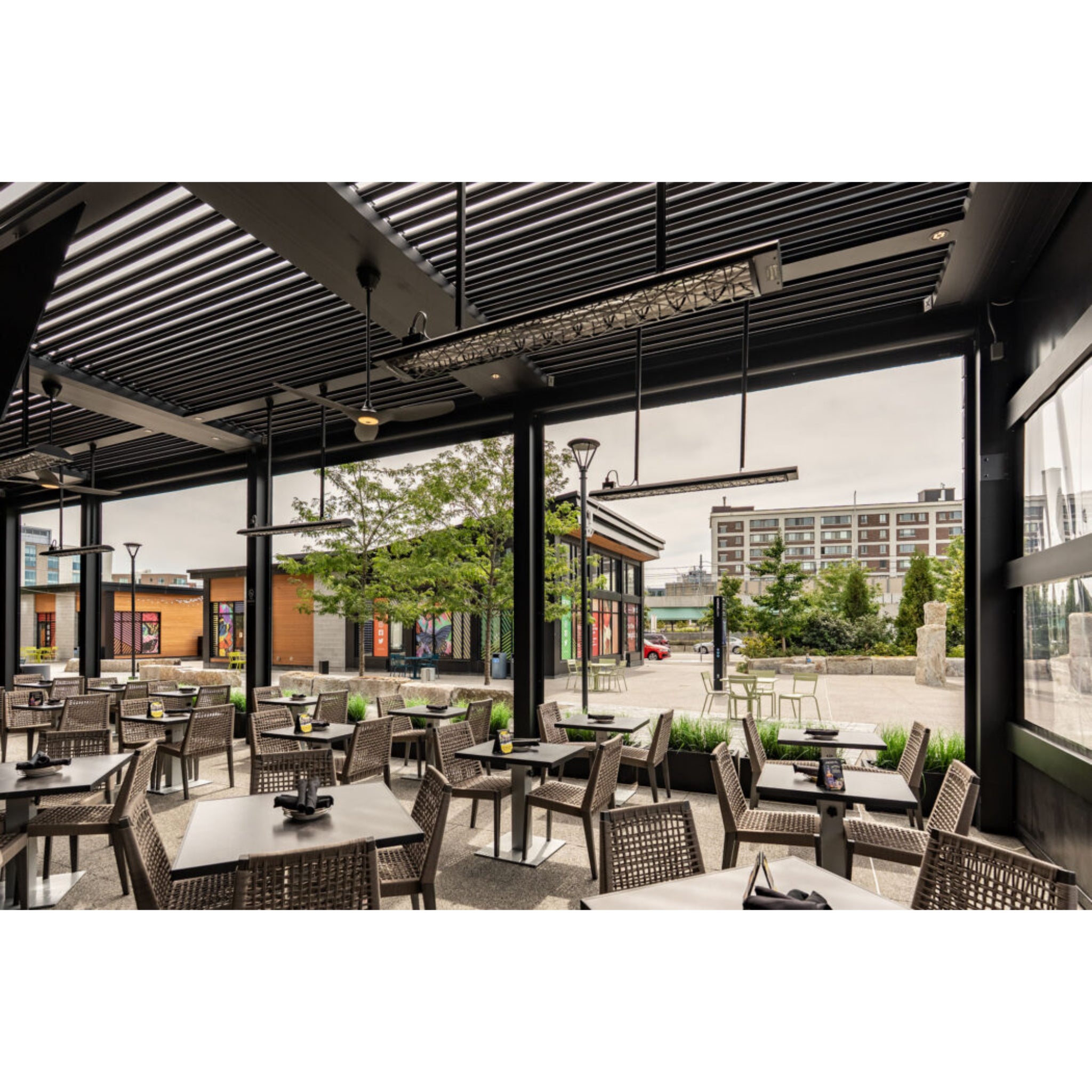 Infratech Motif Decorative Faceplate Collection mounted on restaurant ceiling