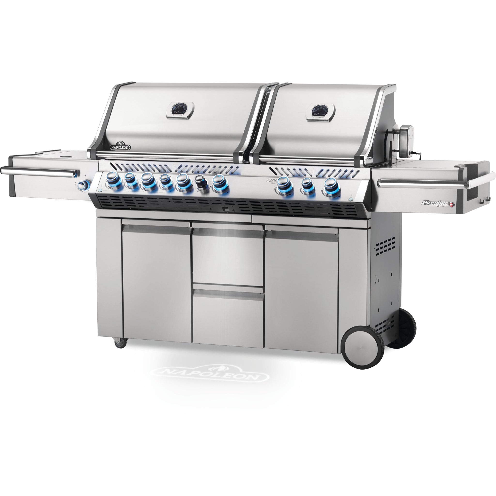 Napoleon Prestige Pro 825 gas grill with dual grill heads and infrared burners
